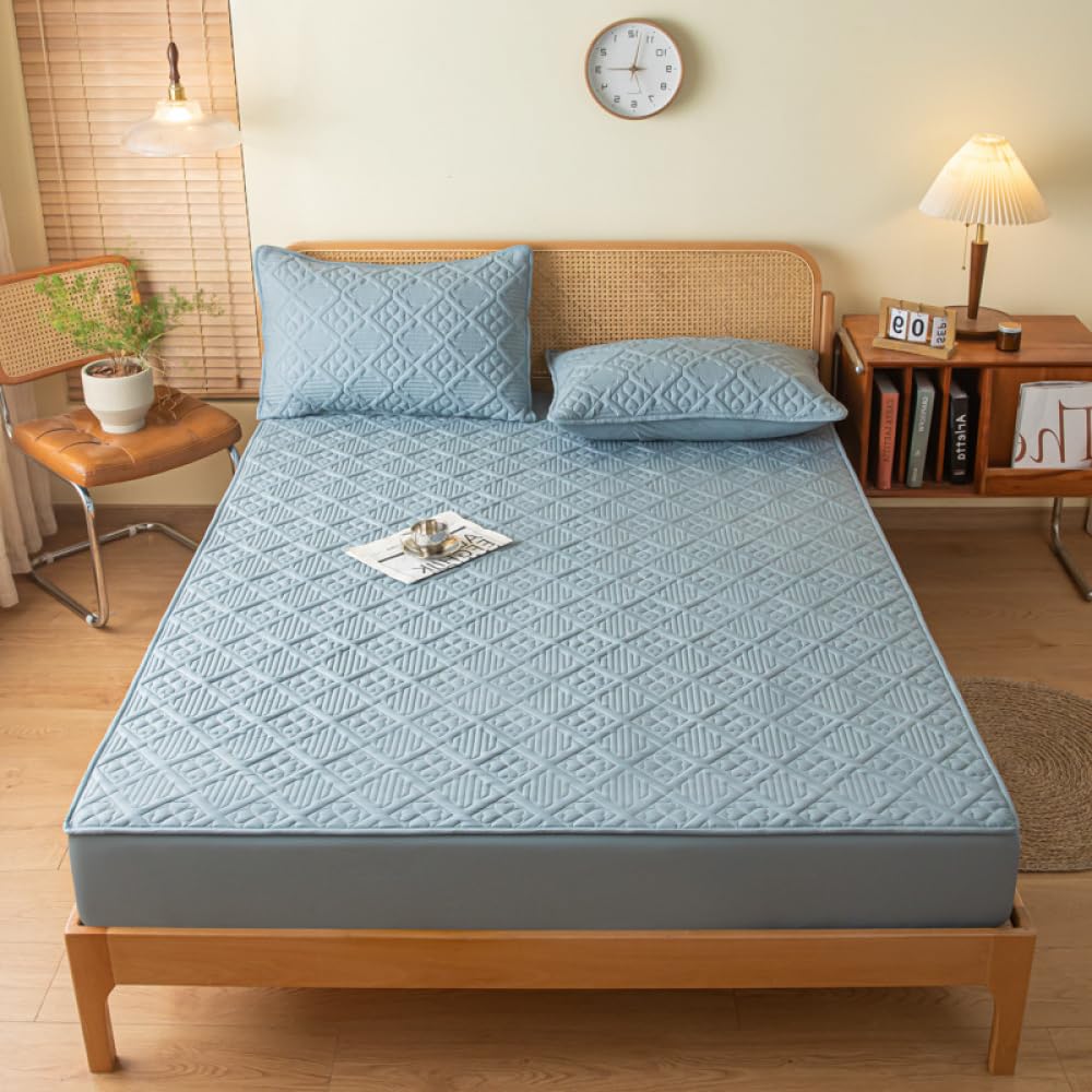 Drap-housse pour matelas épais fini les draps qui glissent bleu double