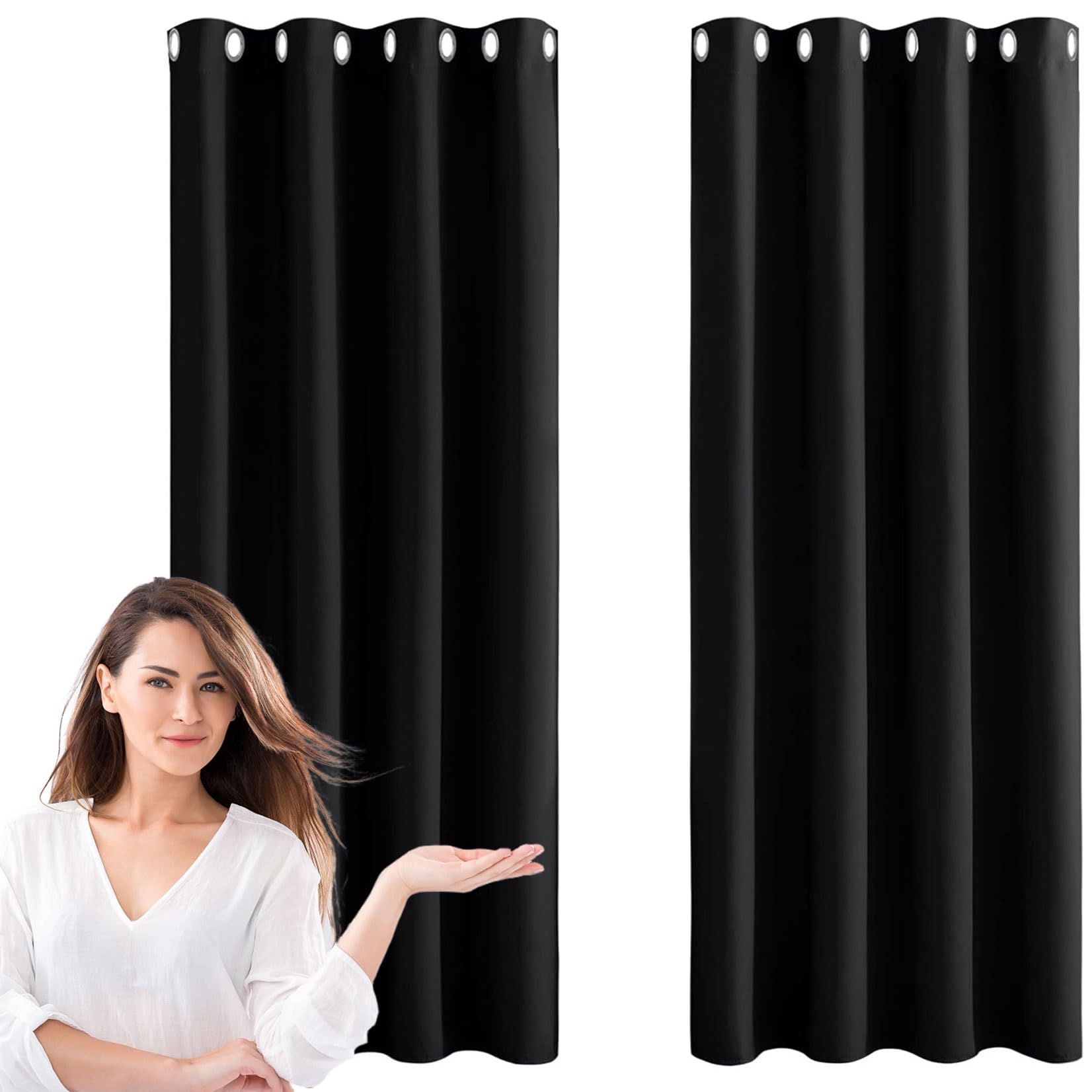 CHENMIAO 100% Blackout Curtains 150 x 150 cm Eyelet Insulated Blackout Dim Out Eyelet Curtains for Window Treatment Living Room/Kitchen, Modern Design, Black