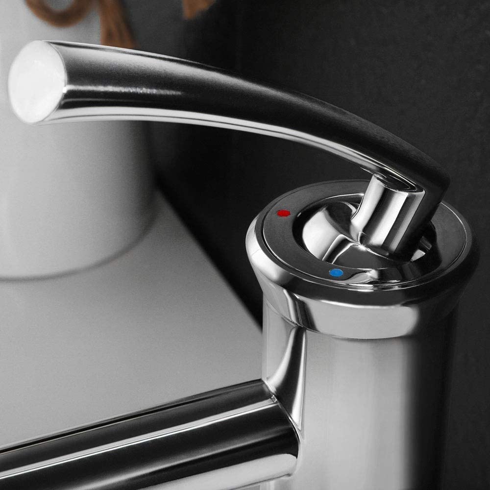 Grifos de Cocina Grifo (Agua) Grifo ； Grifo ； Grifo Todo de Cobre Grifo Monomando Corto para Lavabo Baño Mueble de baño Agua fría y Caliente Lavabo de un Solo Orificio (Extensor)