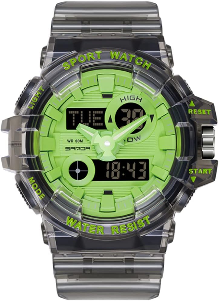 Gosasa Sanda Mens Womens Large Dial Transparent Multifunction Digital Watch Casual Dual Display 12H/24H Stopwatch Calendar Unisex Wrist Watch