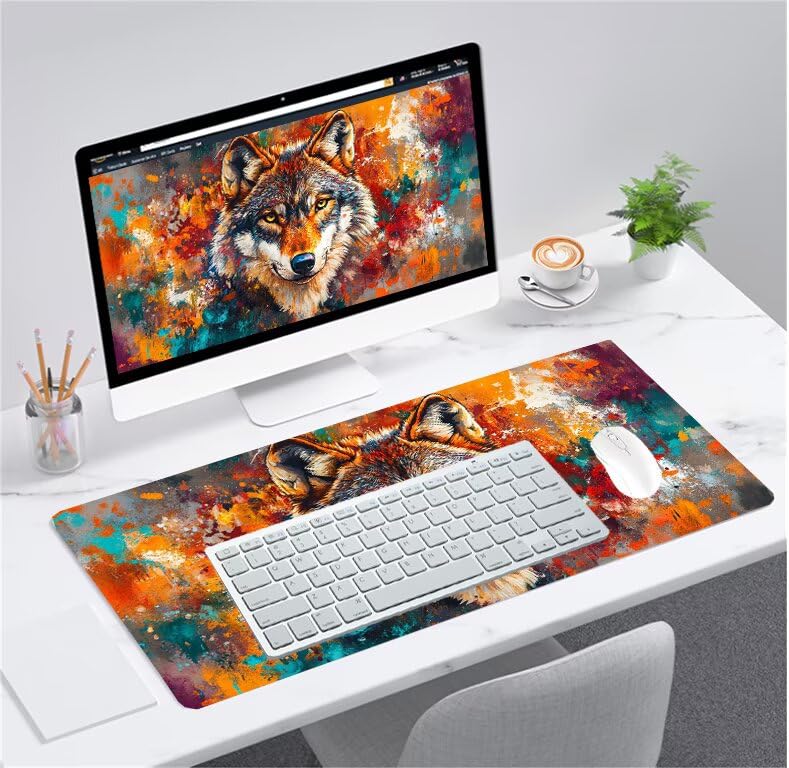 Tapis de souris de jeu bords cousus durables motif loup haute densité - 2