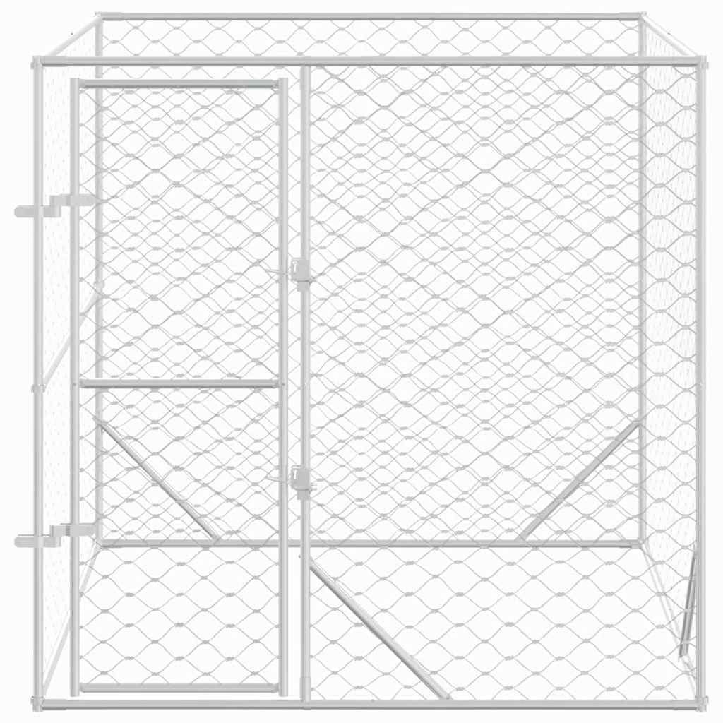 Hundezwinger Outdoor mit abschließbarer Tür, Hunde-Laufstall, Haustier-Spielgehege für Hinterhof, Garten, 200 x 200 x 200 cm Silbern Verzinkter Stahl