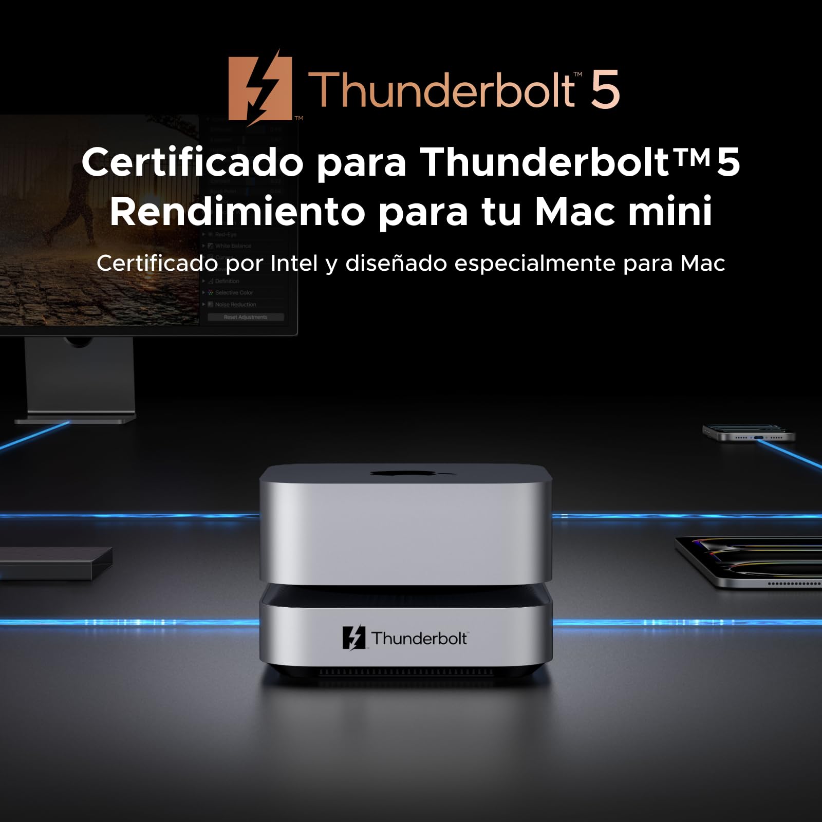 UGREEN Maxidol Thunderbolt 5 Docking Station USB C Extensión Doble Pantalla | 10 en 1, 2 TBT5, 1 DP, Doble 6K60Hz, Único 8K60Hz, 120Gbps, Múltiples USB, SD TF 4.0, Carcasa M.2 SSD, para Mac Mini Pro M4