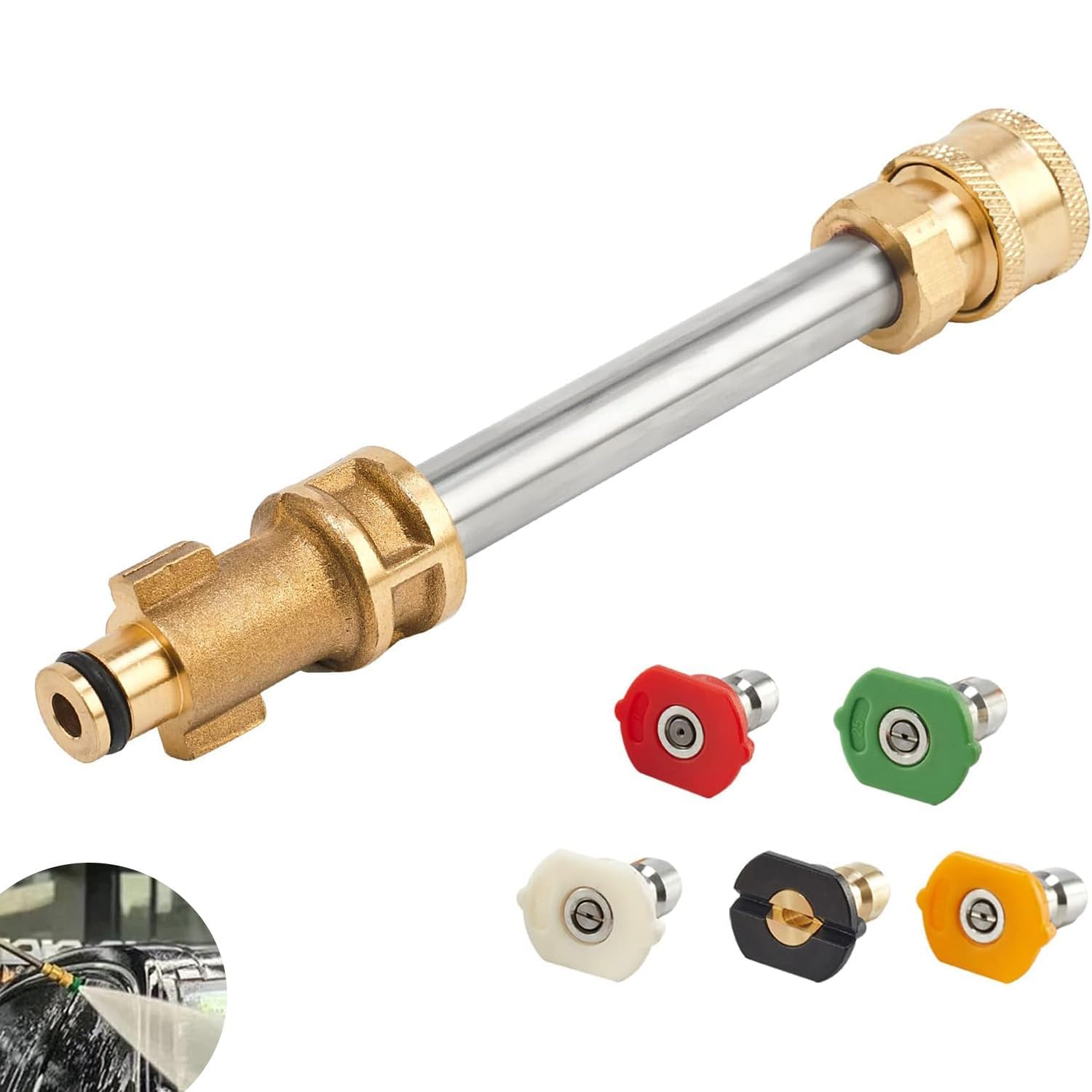 Pressure Washer Gun With 1/4" Spray Nozzle Tips Set, Quick Connector Turbo Nozzle, 5 Spray Nozzles for Snow Foam Lance