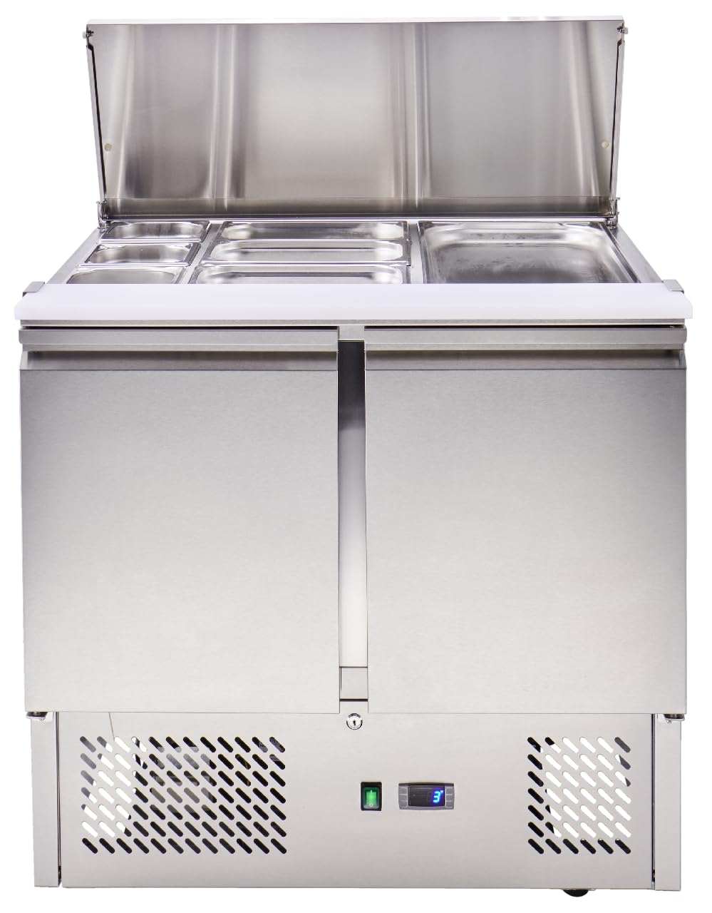 METRO Professional Mesa refrigerada Saladette GSA3600 con superficie deslizante y cajones frigoríficos, 239 L, mesa frigorífica para hosteleria