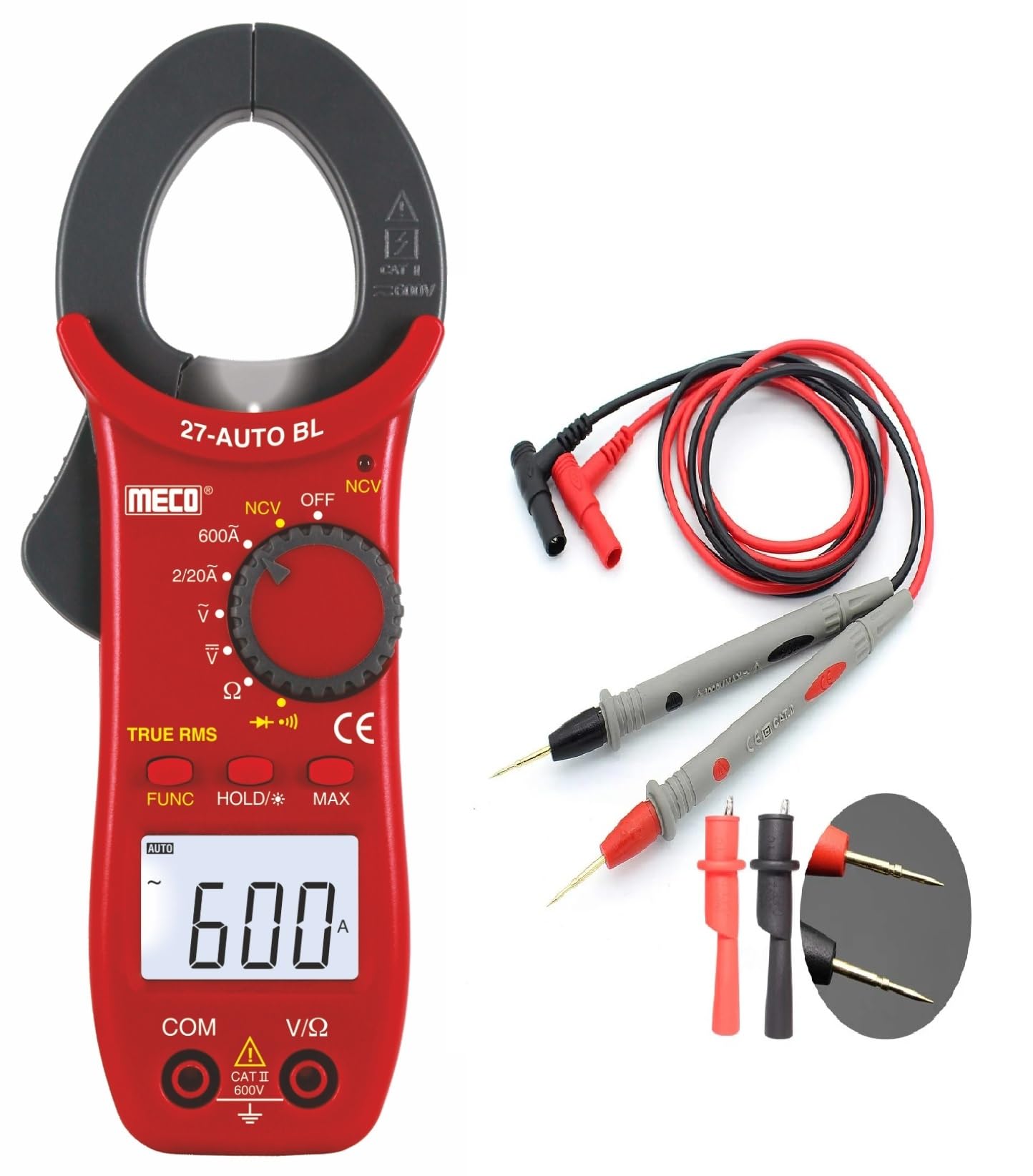 MECO Instrument 27 Auto BL 600A AC Auto Ranging 3½ Digit 2000 Counts Temp Digital Clamp meter Digital Multimeter (Red 2000 Counts)-image-28