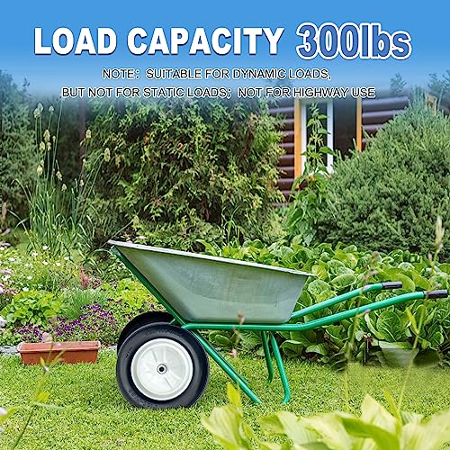 Image of MerryYard Pack of 2 1.9 /4-8 inch Flat Tyre on Wheel, 16 inch Universal Wheelbarrow Tyre, 3 inch Center Hub with 3 /4 inch Bearing, Steel Rim, Ribbed Tread, Wheelbarrow