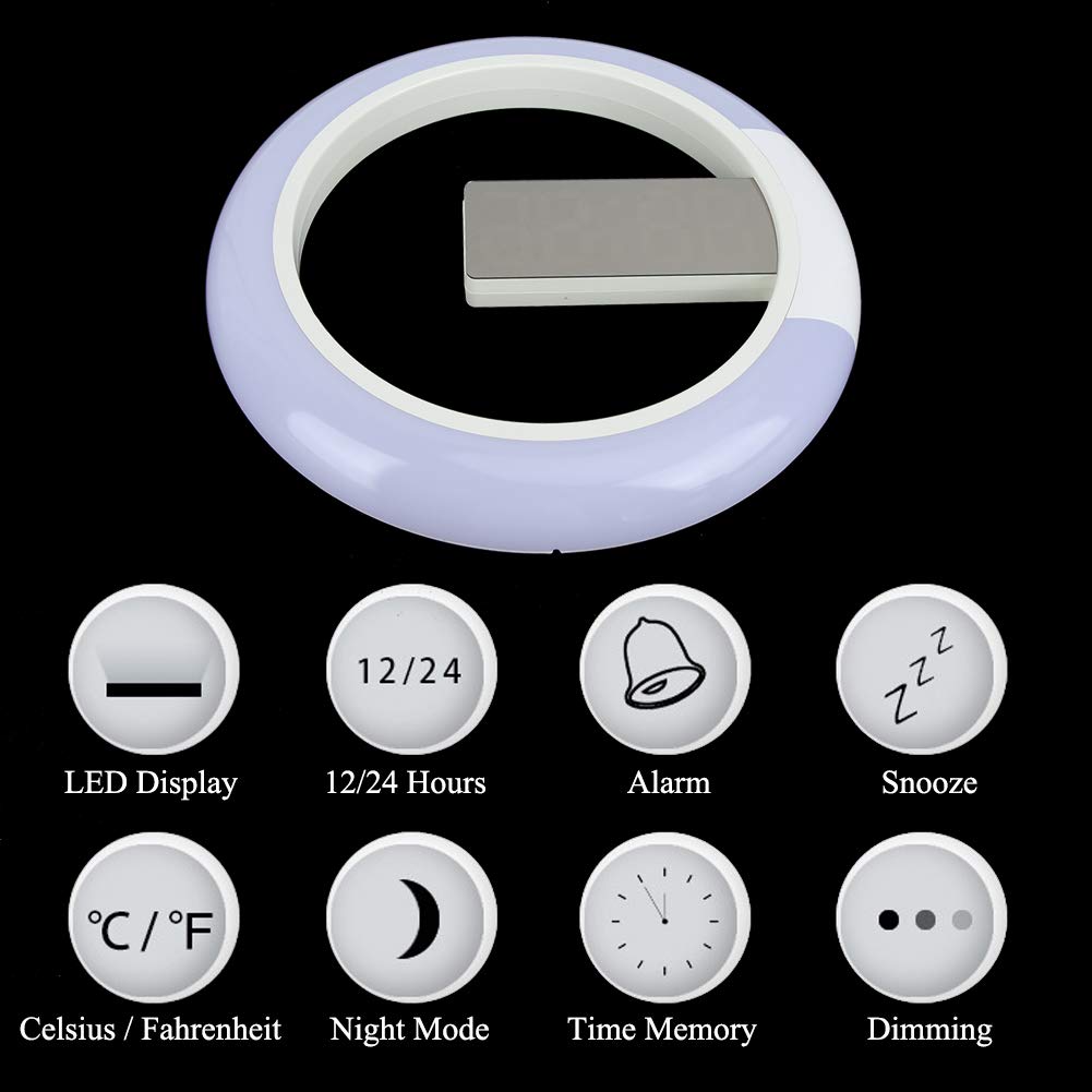 Zegar ścienny LED Xnferty, 11-calowy Pilot Zdalnego Sterowania USB Cyfrowy Zegar ścienny 7-kolorowa Lampka Nocna Elastyczna Jasność Diody LED Wyświetlacz Temperatury Alarm Drzemka Zegar(Biały)