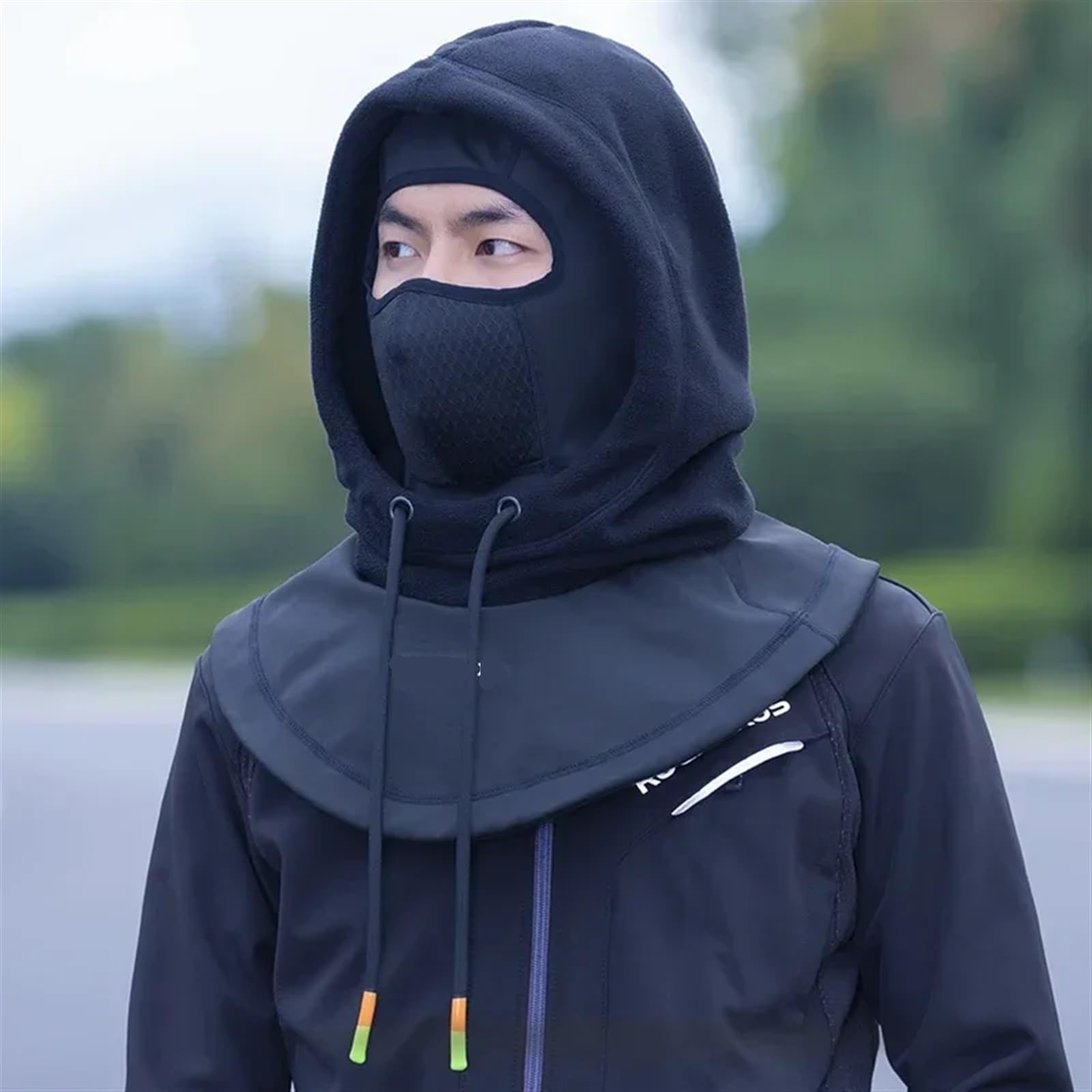 Sottocasco Caldo Maschera Invernale da Ciclismo for Donna e Uomo, con Cappuccio, Passamontagna, Calda, Antivento, da Sci, in Pile, a Doppio Strato, for Moto e Scooter(Black)