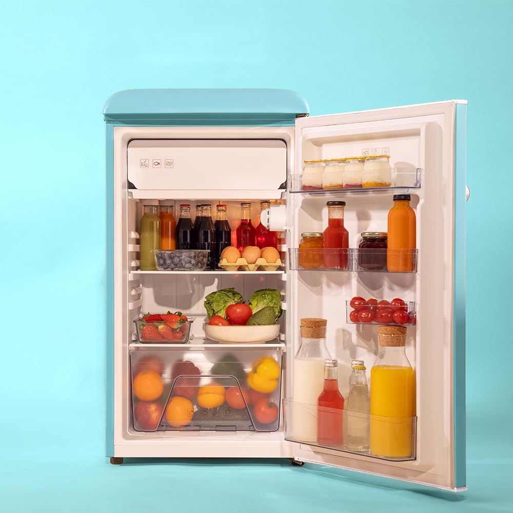 Cecotec Mini Retro-Kühlschrank Bolero Coolmarket TT Origin 103 Blau E. Mini Retro-Kühlschrank Blau, 89,3 cm hoch und 48,7 cm breit, 95 L Fassungsvermögen und Energieklasse E.
