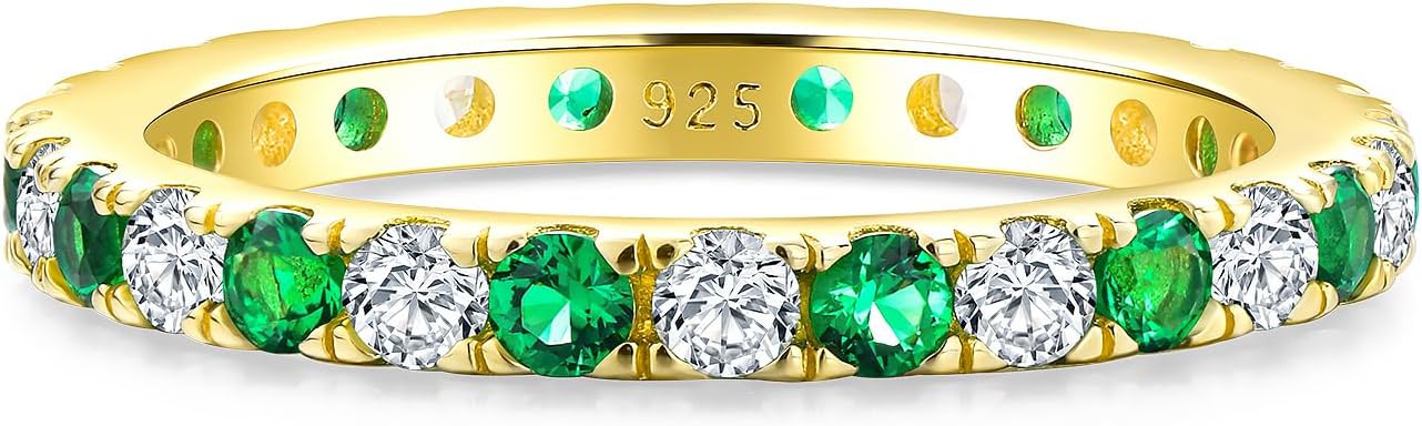 Full Eternity Band Rings for Women Sterling Silver/Yellow Gold Plated Wedding Bands Sapphire/Emerald/Ruby 2mm Thin Stacking Anniversary Ring Size 6-10 - Image 9