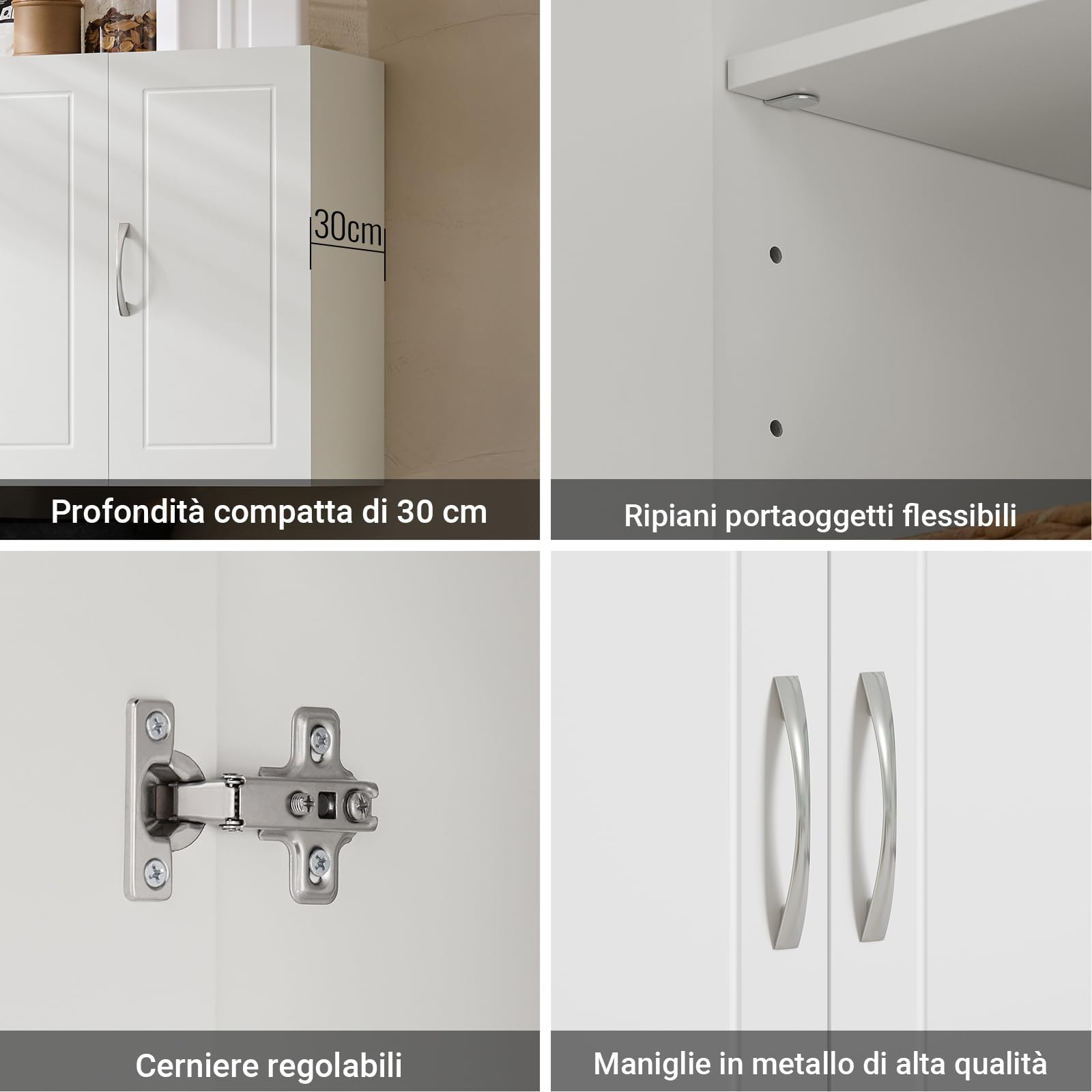 SoBuy Pensile Cucina Lungo Sospeso - Mobile Cucina con 3 Ante Bianco Mobile Pensile da Muro Salvaspazio in Legno 60x30x90 cm con Ripiani Regolabili Dispensa Moderna FRG231-L-W