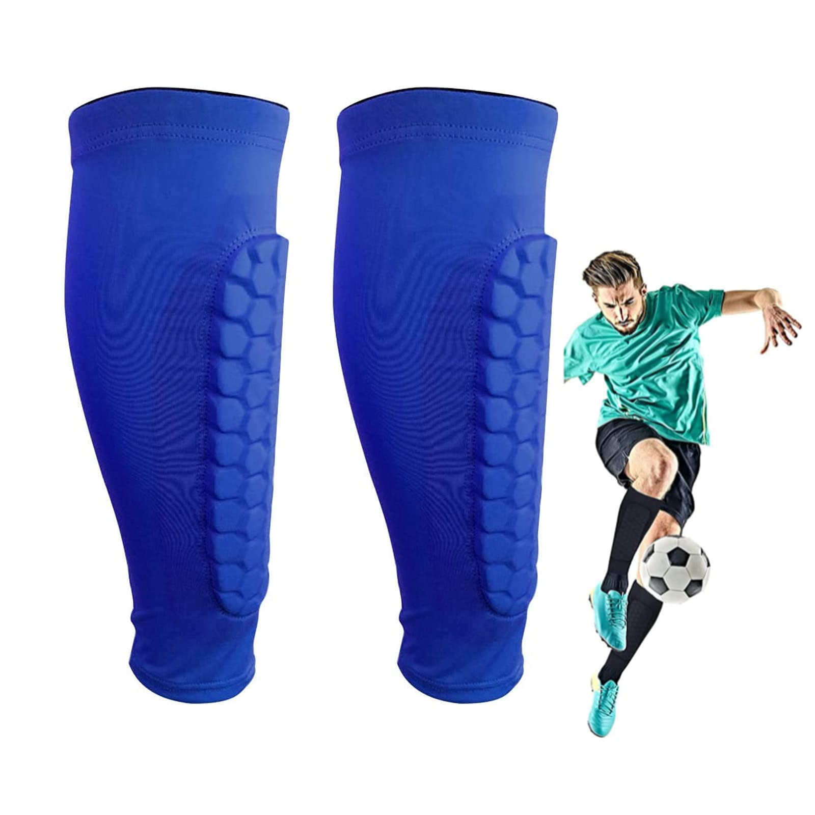 TERRIFI Football Shin Guards, Soccer Football Shin Guard Socks with Foam, Calf Protective Gear Soccer Equipment for Football Games Beginner Running Jogging Fitness Cycling (Blue)
