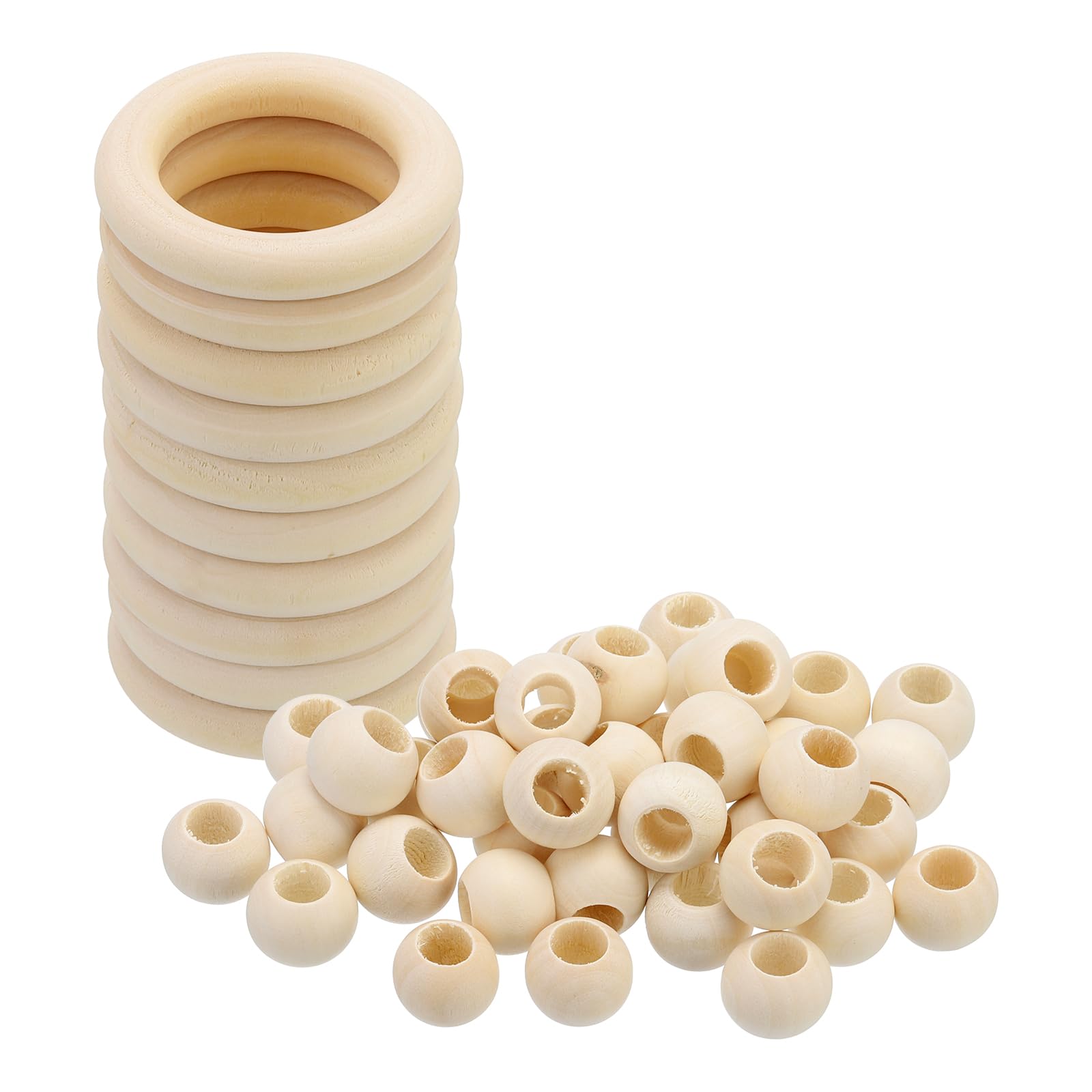 PATIKIL Natural Wood Rings and Unfinished Wooden Beads Set