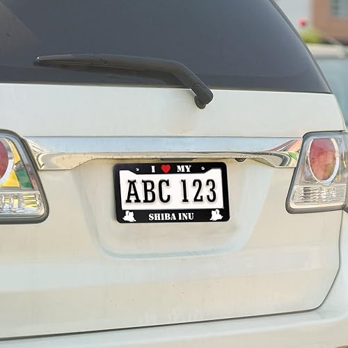 Miniatura 6 de Marco de matrícula con texto en inglés "I Love My Shiba Inu" con corazón rojo decorativo de metal para placa de automóvil, etiqueta de automóvil,