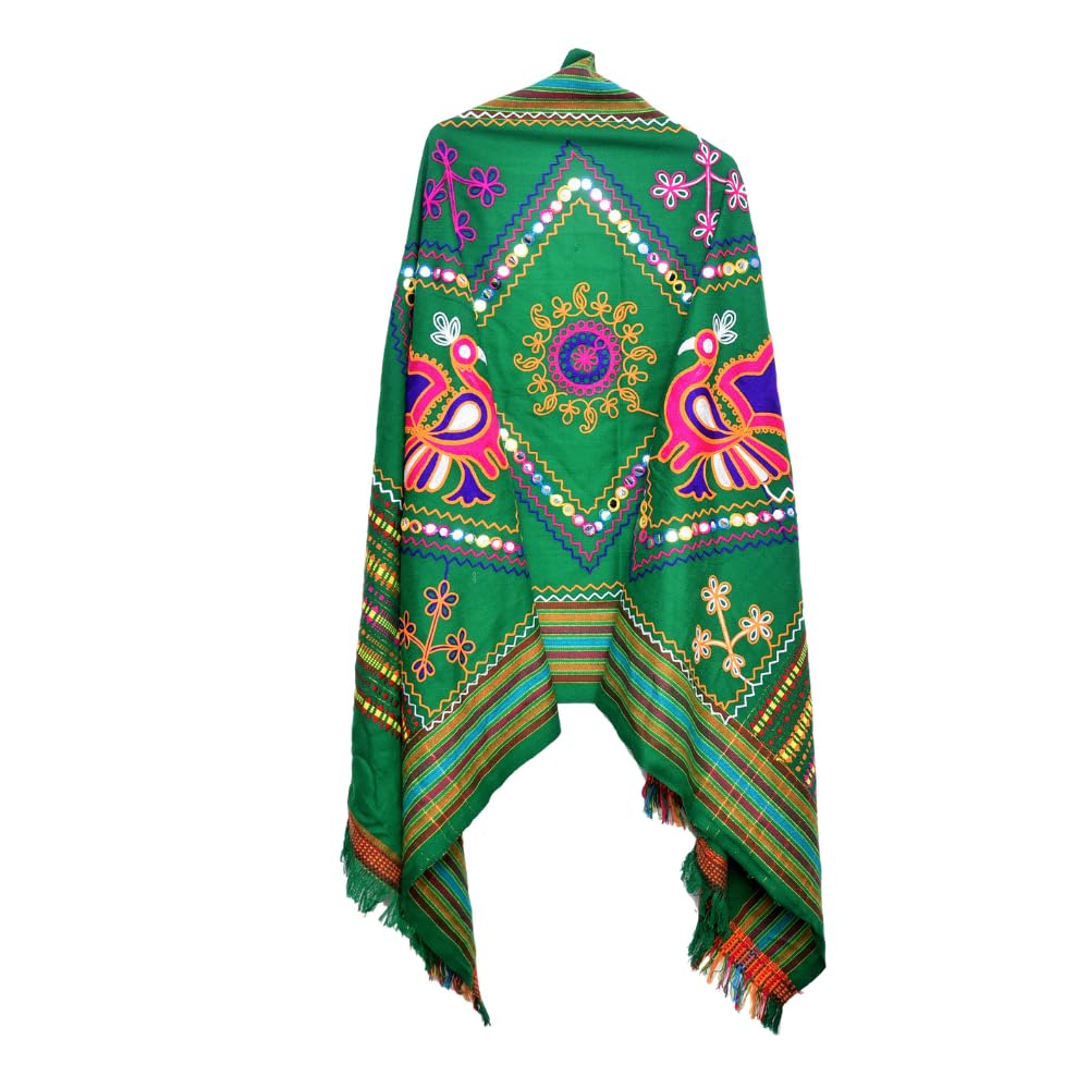 GenericNAVYA HENDICRAFT Kacchi Bharat Ladies Embroidered Acrylic Shawl | Peacock Design | Women's 100% Pure Wool | Luxury Peacock Design Shawls, Stoles, Wraps | Black