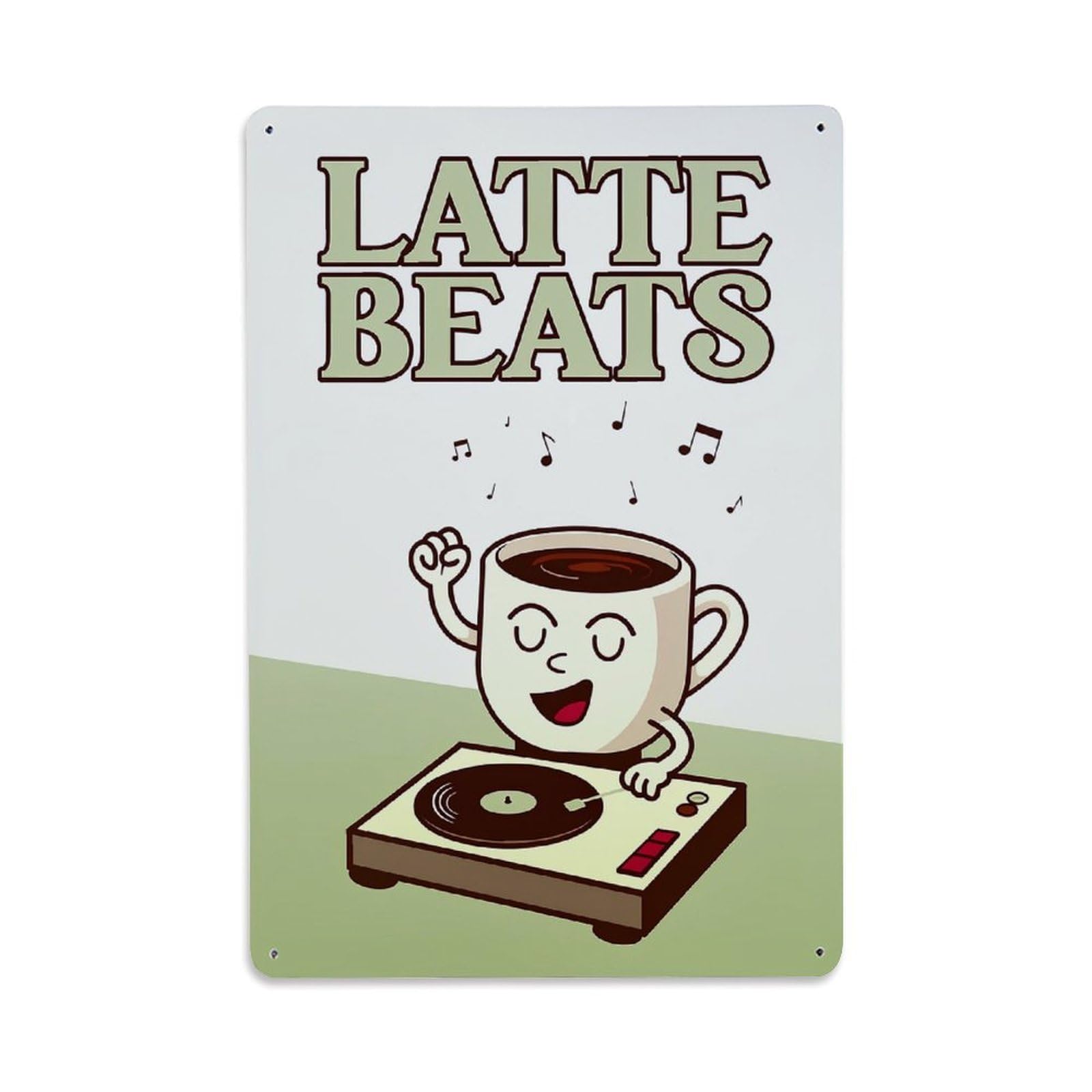 Jdfenggu Vintage Latte Beats Coffee Cup Dj Turntable Retro Metal Tin Sign, Decor Art Poster For Bar, Home, Man Cave, Kitchen, Laundry Room Gift 8X12inch
