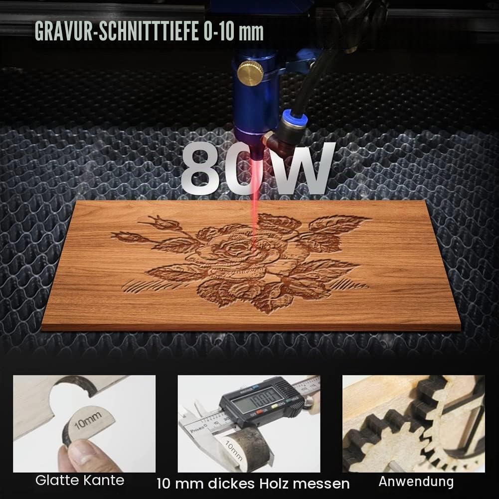 Co2 Laser 80W Laser Graviermaschine Plottermaschine Snapmaker Gravurwerkzeug 700 x 500mm 220V Europlug Ruida Control mit USB-Anschluss für Papier/Kunststoff/Leder/Harz/Bambus/Holz (80W mit Halterung)