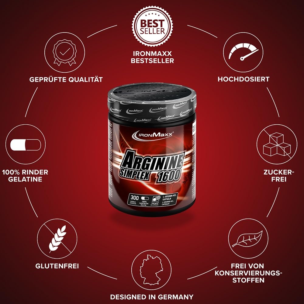 IronMaxx Arginin Simplex - 300 Stück | Reines L-Arginin | Einfach einzunehmen und ideal für unterwegs