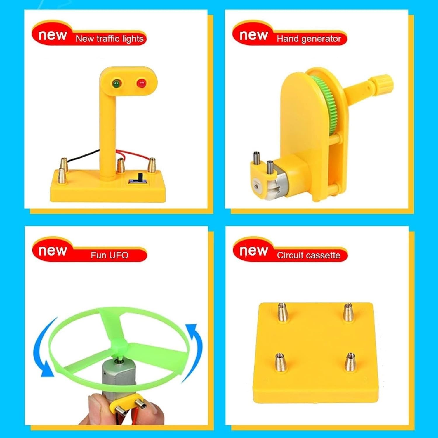 Kit for esplorazione di circuiti ed elettromagnetismo, Scatola for esperimenti di Fisica Multifunzionale con generatore a manovella, magneti, semaforo e Accessori paralleli in Serie