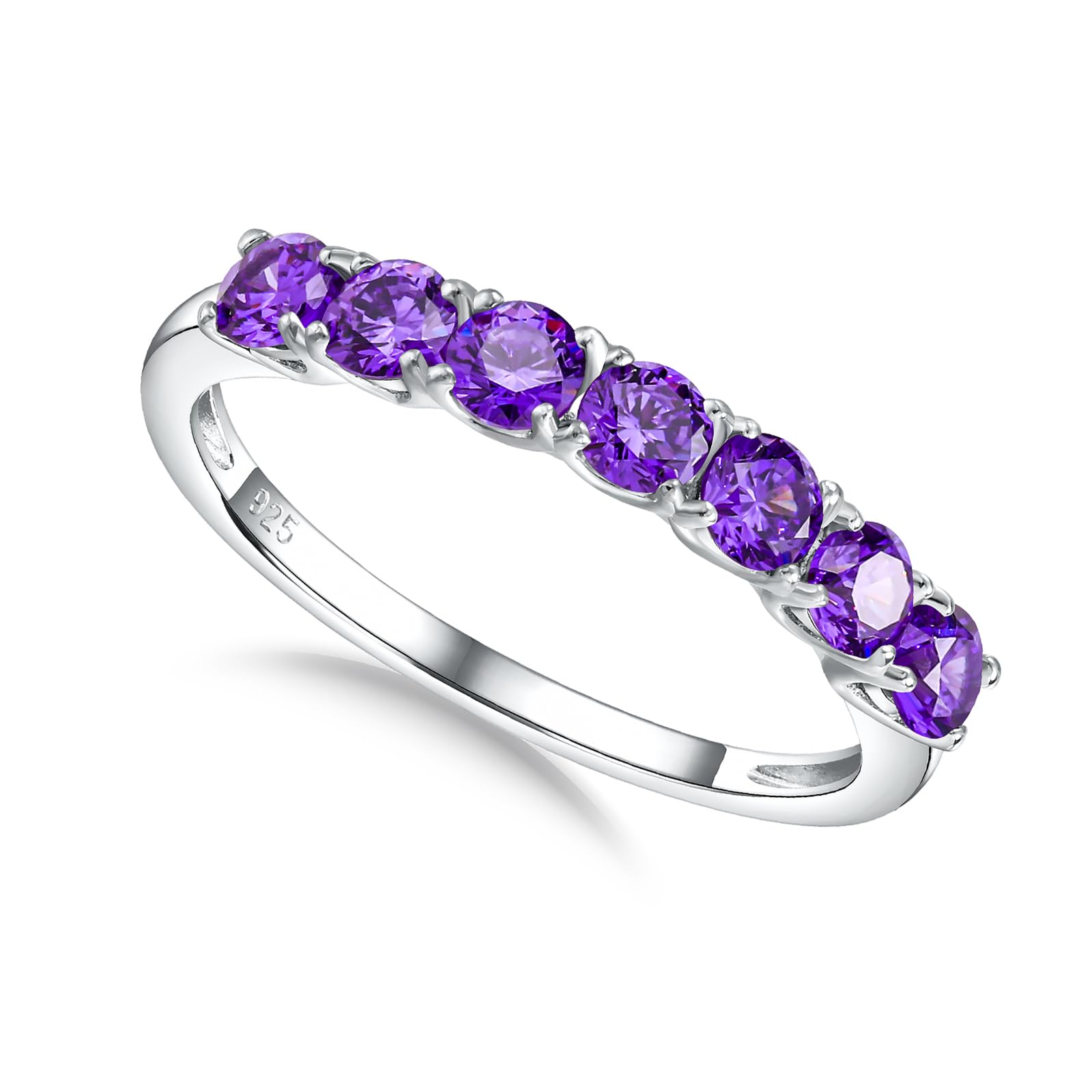 925 Sterling Silver Birthstone &amp; Cubic Zirconia Stackable Ring for Women
