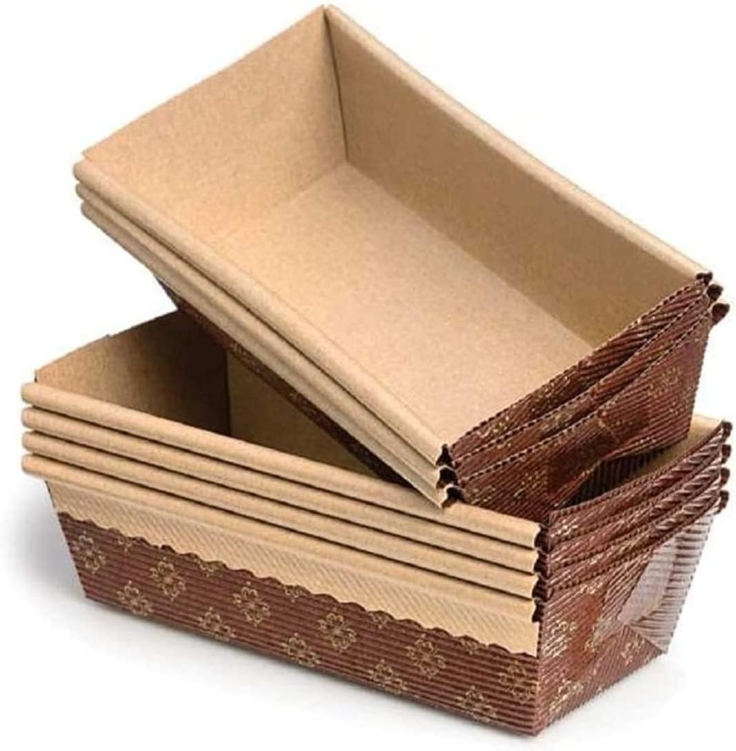 AUTOWRAP 10 Piece Paper Loaf Pan Disposable Baking Loaf Mold Pans Microwave Oven Freezer Safe Mini Liners Christmas Boxes Bakeable Kraft for Bread Cake