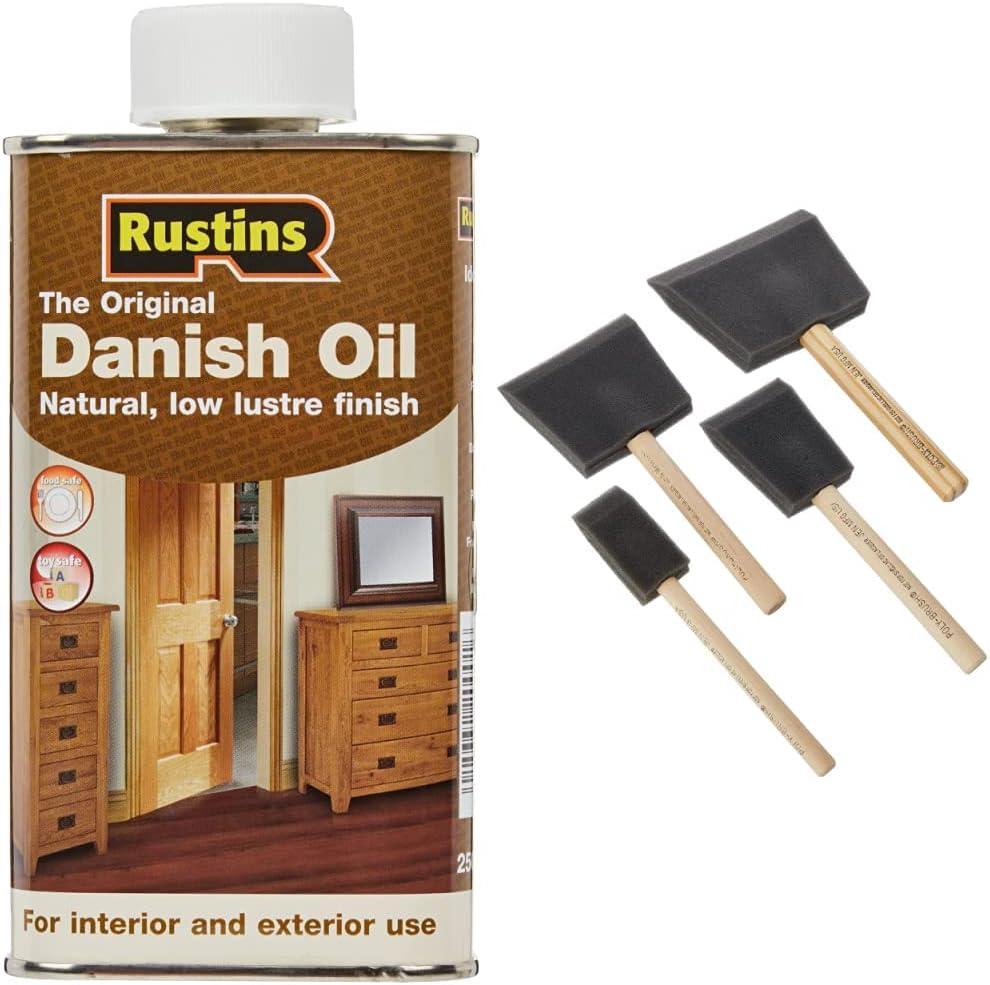 Rustins Danish Oil 250ml & PBRUSHPACK Foam Brushes Amazon.co.uk DIY
