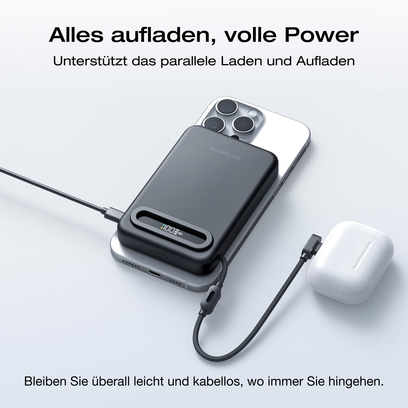 EcoFlow Qi2.2 Magsafe Powerbank 10000mAh 25W mit USB C 36W Kabel, Qi2.2-Zertifiziert Magnetische Power Bank Kabelloses Wireless Tragbares Ladegerät für iPhone 17/16/15 Pro Max, Schwarz