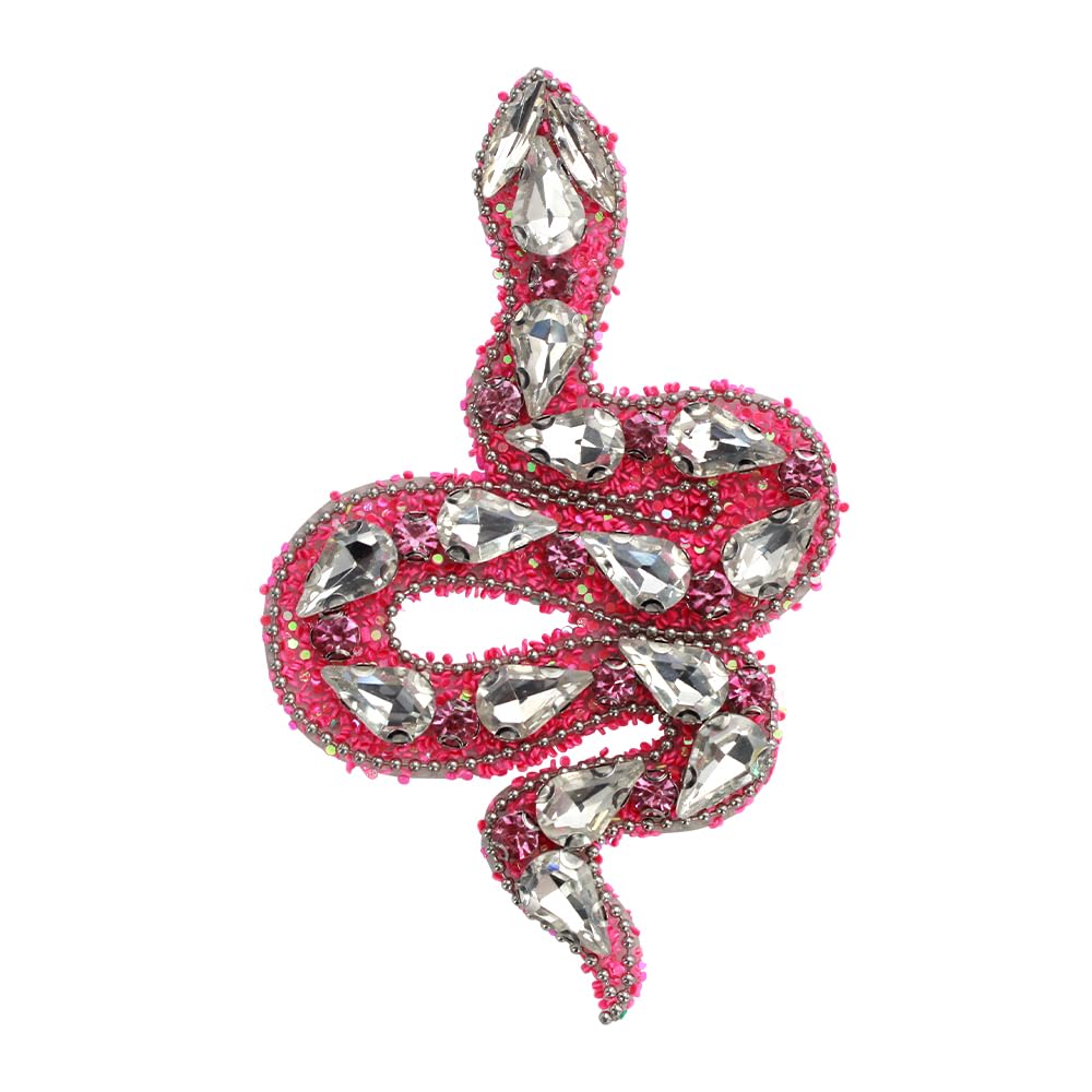 Rhinestones Snake Patch Polychromatic Crystal Snake Applique Sew on Beaded Crystal Badge Snake Patches for Clothes Bag Pants Shoes Hats DIY Projects 2pieces (Pink)