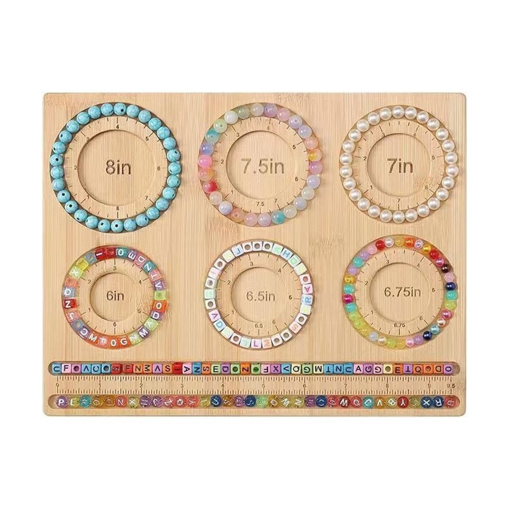 Bead Board, 11.4×7.9Inch Wooden Jewelry Beading Tray DIY Jewelry Measurement Design Tool for Bracelet Necklace Making