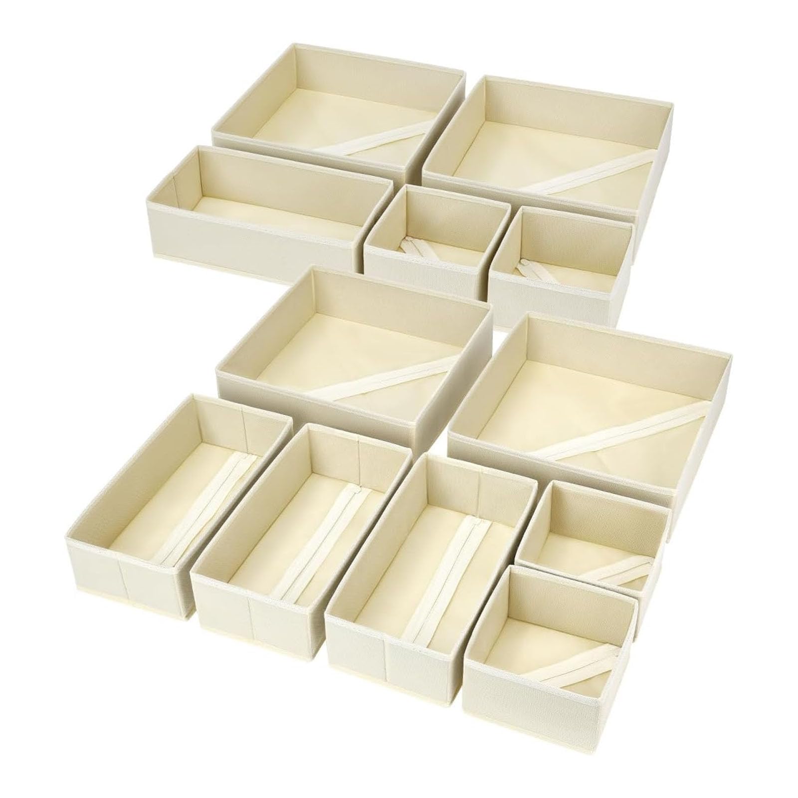 Dolaso Beige 12 Pack Drawer Organisers Foldable Box - Fabric Wardrobe Storage Organiser Drawer Dividers For Bras, Socks, Underwear, Ties, Chest, Bedroom (Beige)