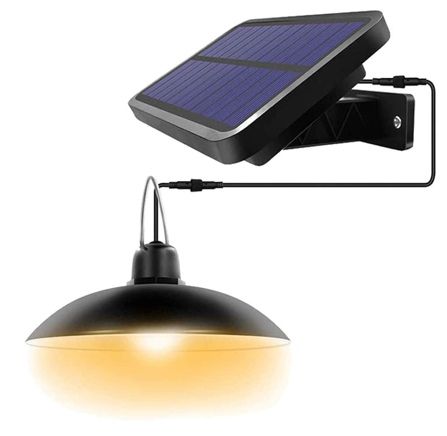 Solar Pendant Light Outdoor, Hanging Solar Shed Light with Remote Control, IP65 Waterproof, Black, 5W, 9.84 Feet Cable for Courtyard Garden Barn Garage