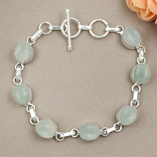 Miniatura 3 de Oval Shape Natural Gemstones Statement Bracelet for Women - 925 Silver Plated Handmade Birthstone Bohemian Vintage Style Women's Jewelry Gifts for