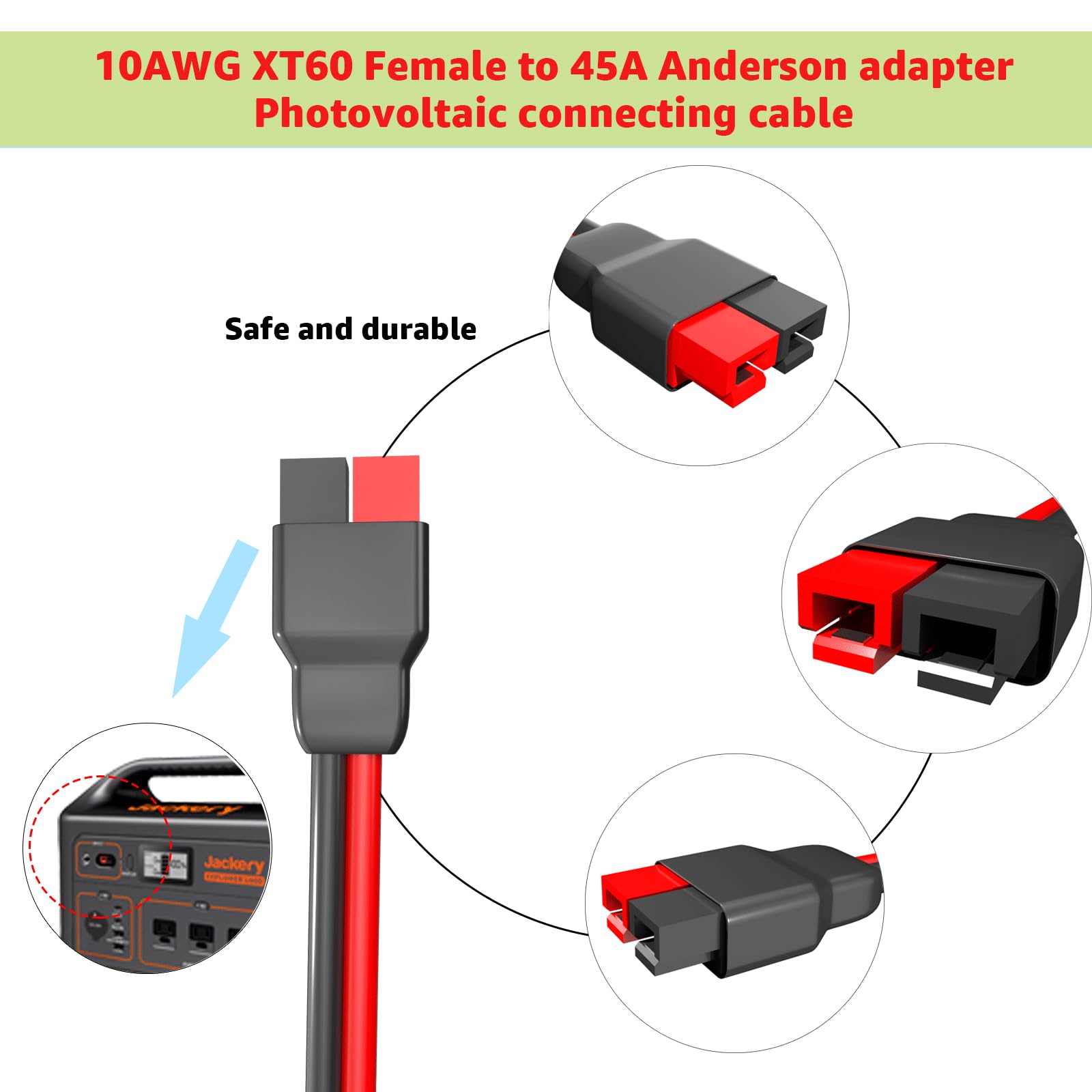 QIANRENON Cable Conector XT60 Macho A 45A (2 Unidades, 30cm) - Adaptador Para Panel Solar, Batería Litio Y Banco De Energía Portátil - Cable De Cobre 12 AWG, 360W