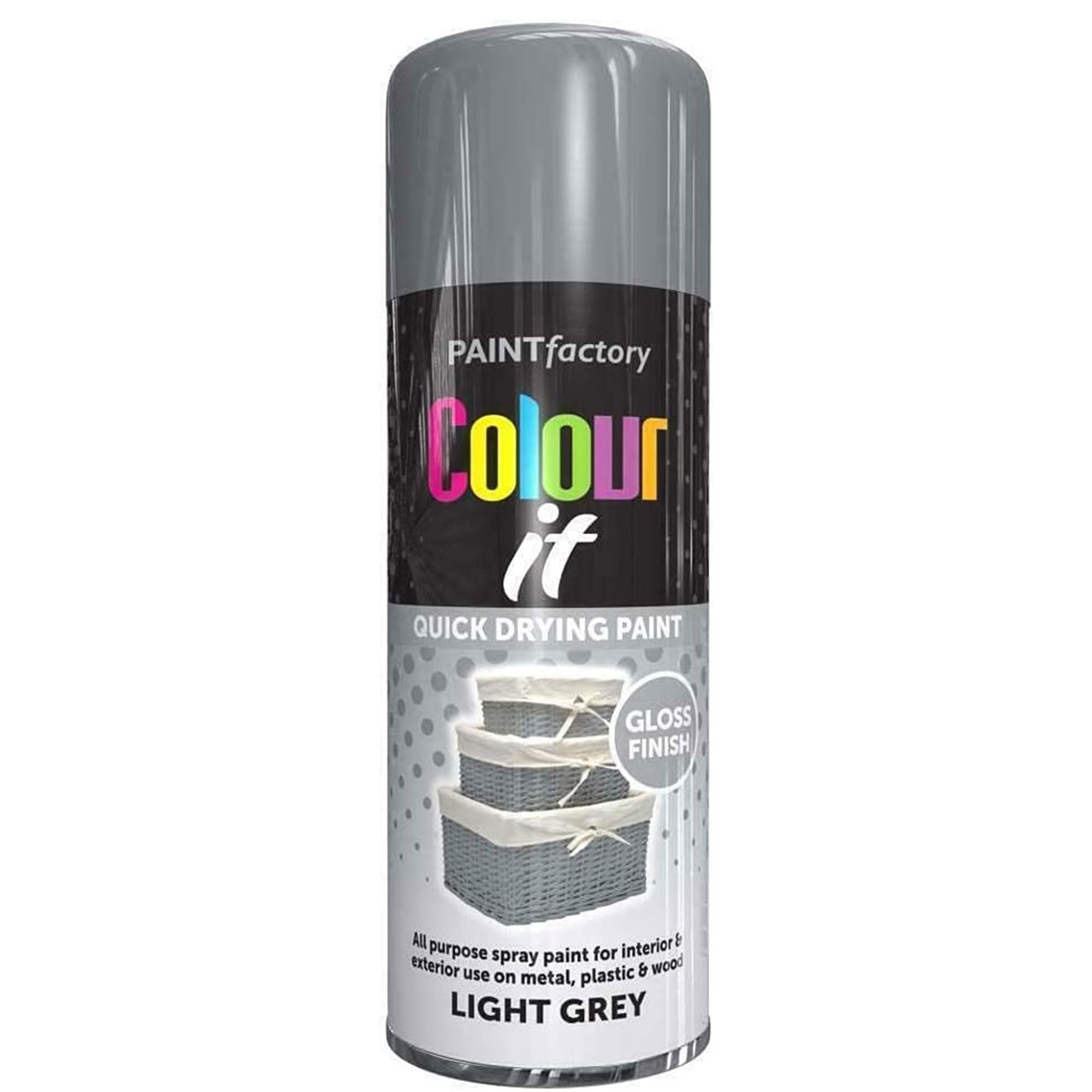Eliz Paint Factory Colour IT Light Grey Gloss All Purpose Interior Exterior Quick Drying Spray Paint 400ml - All Purphose Spray Paint for Interior & Exterior. Use on Metal, Plastic and Wood