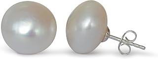 Freshwater Pearl Stud Earrings, White, Round, 14-15mm, 925 Silver, Sterling Silver Pearl, Pearl