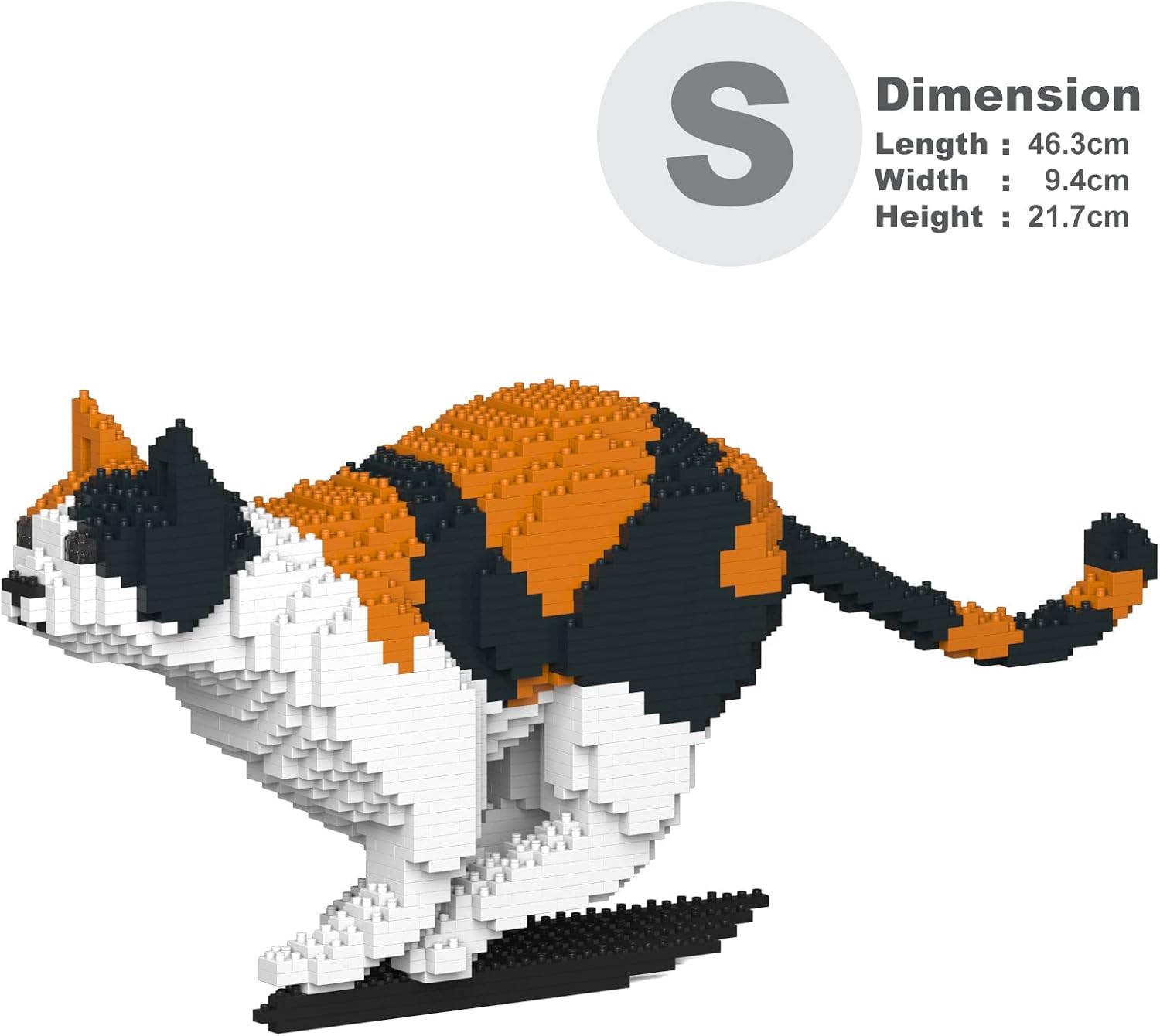 JEKCA Calico Cat model with dimensions overlayed.