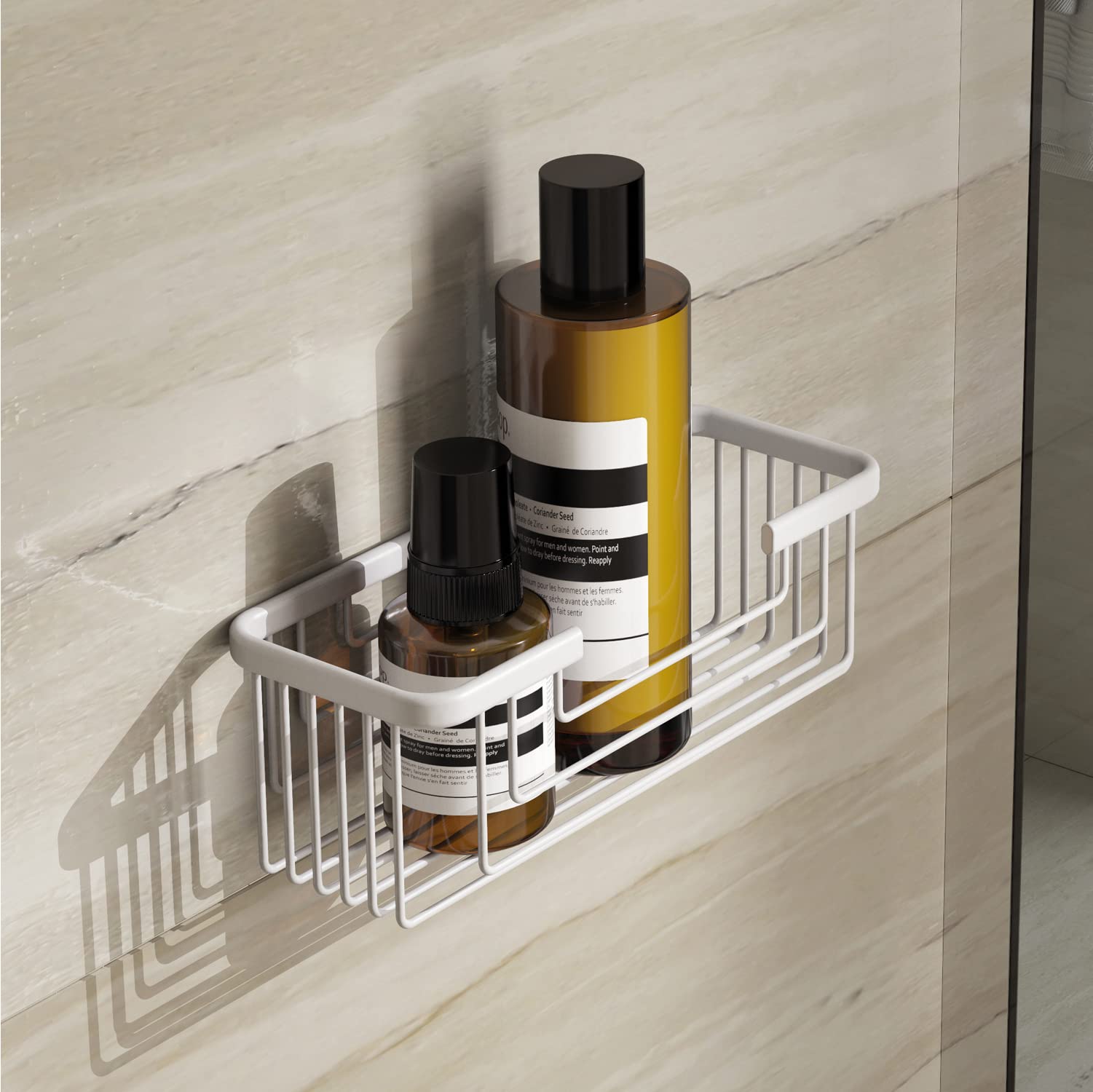 Gedy | Portaoggetti Doccia Rettangolare in Filo Bianco e Acciaio Inox, Dimensioni 8,6 x 25,2 x 10,2 cm e Peso 0,49 kg