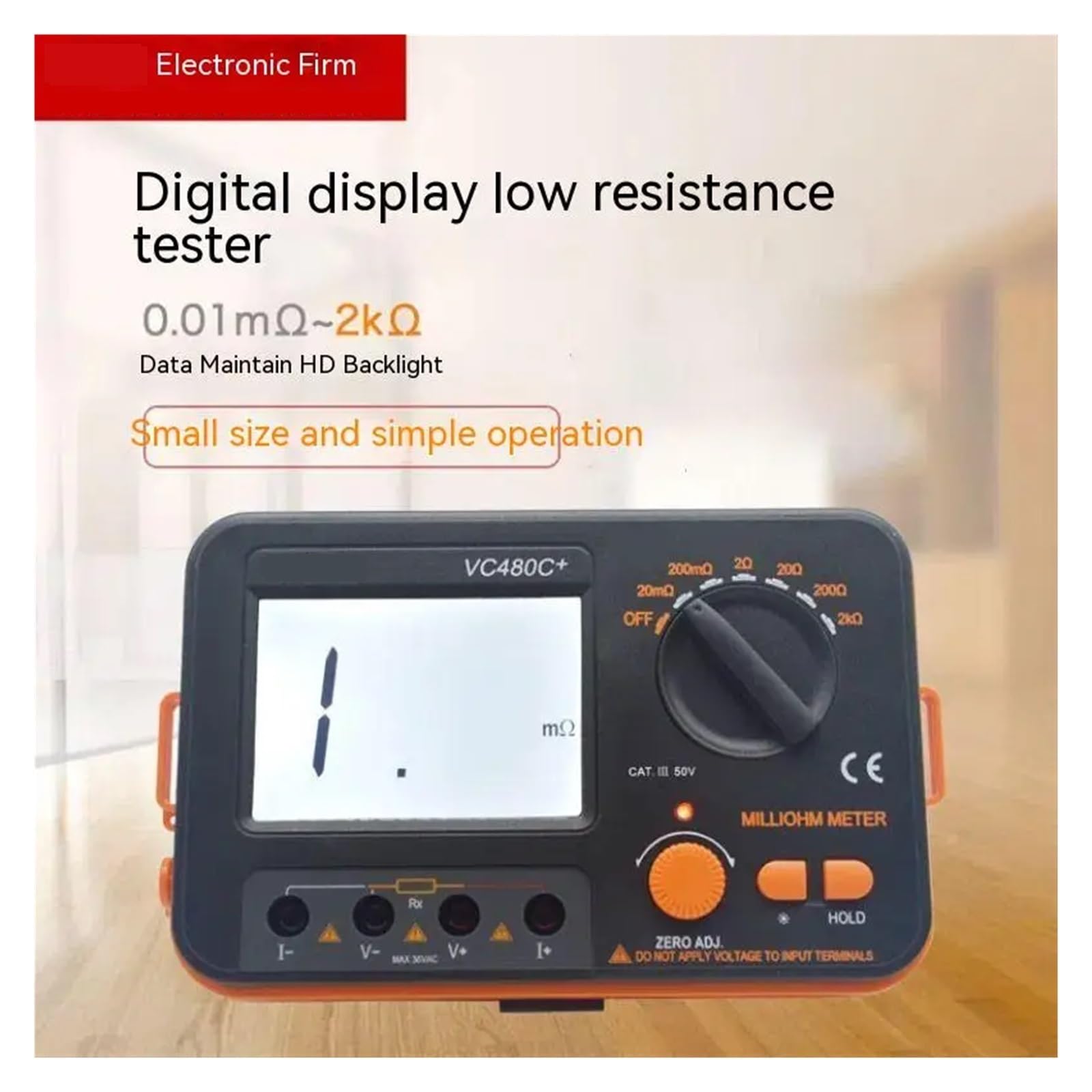 Miernik rezystancji, VC480C+ Cyfrowy miliomomierz DC Tester niskiej rezystancji Mikroomomierz 0,01 mΩ~2 kΩ Wykrywalna rezystancja Transformator Płytka drukowana