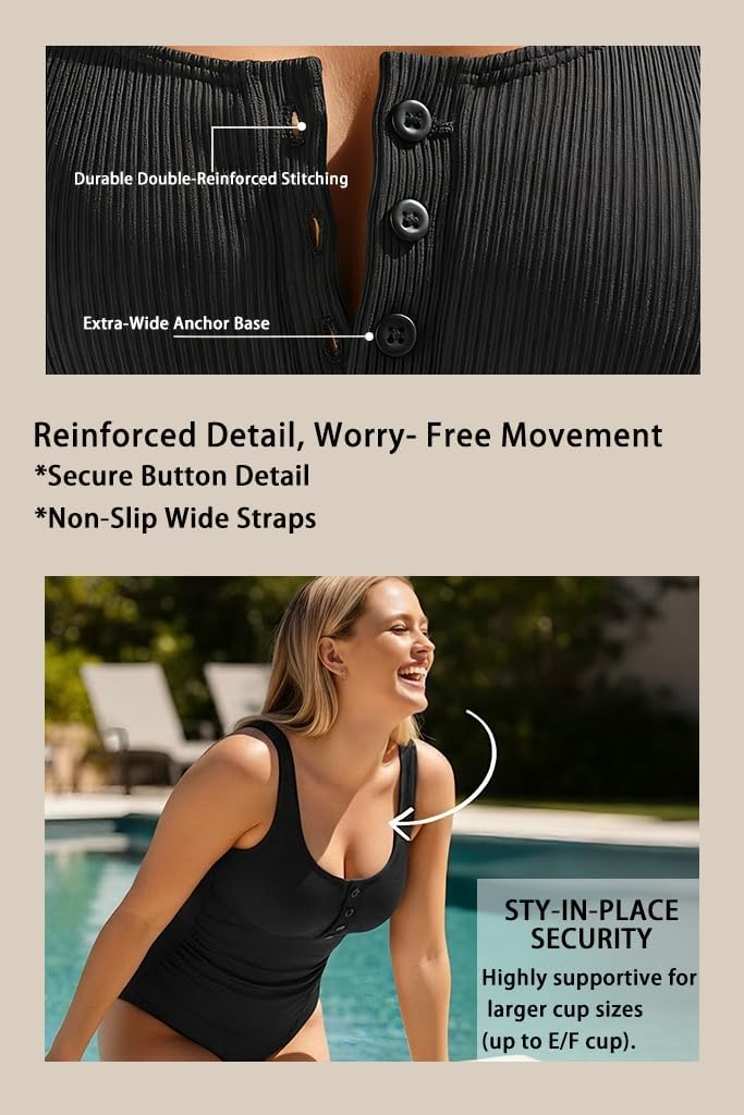 Daci Women Ribbed One Piece Swimsuits Tummy Control Full Coverage Bathing Suit Cute Button Up Ruched Modest Swimwear - Image 4