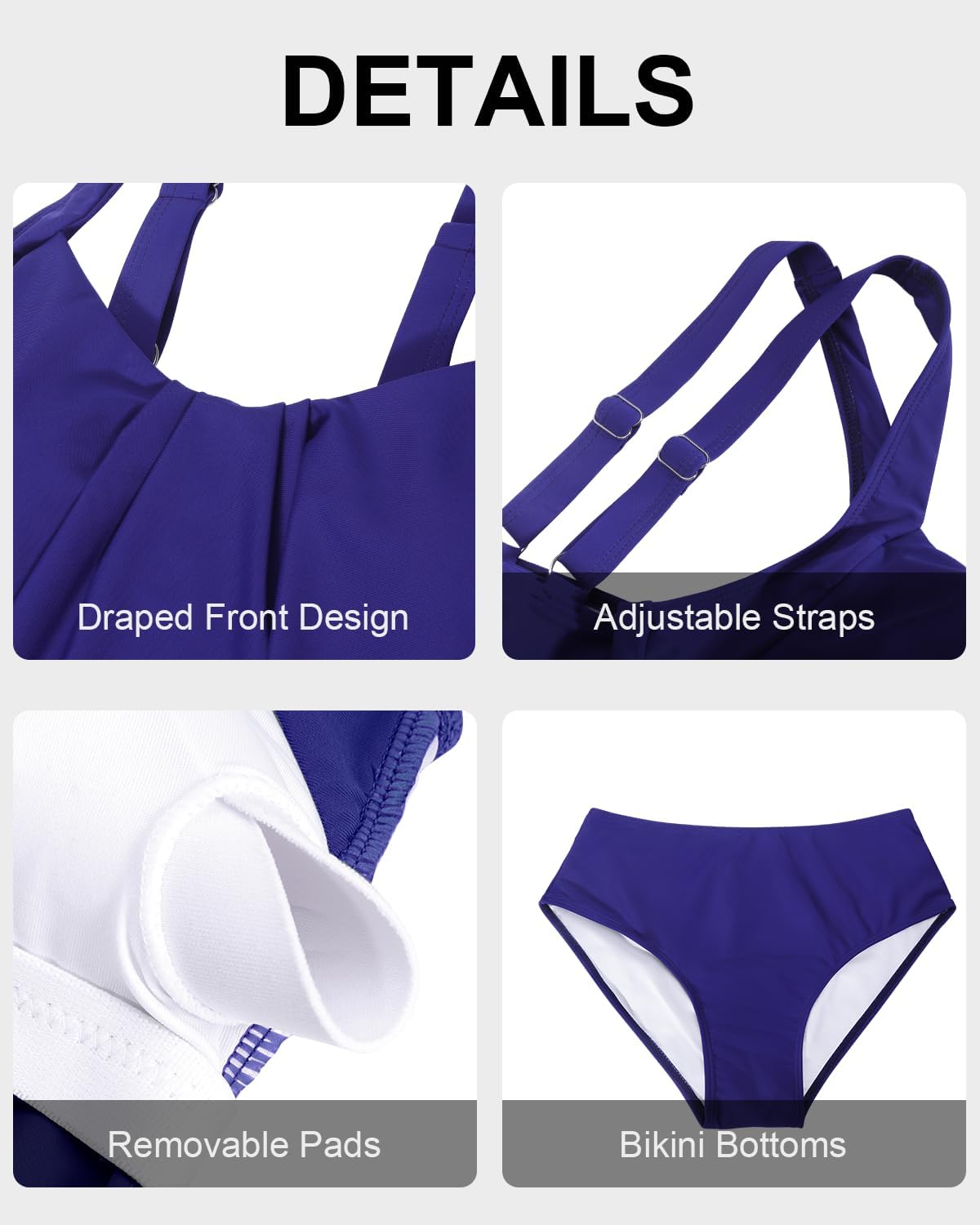 HEYTALALA Women's Tankini Swimsuits Two Piece Tummy Control Bathing Suits Flyaway Swim Top with Shorts Modest Swimwear - Image 6