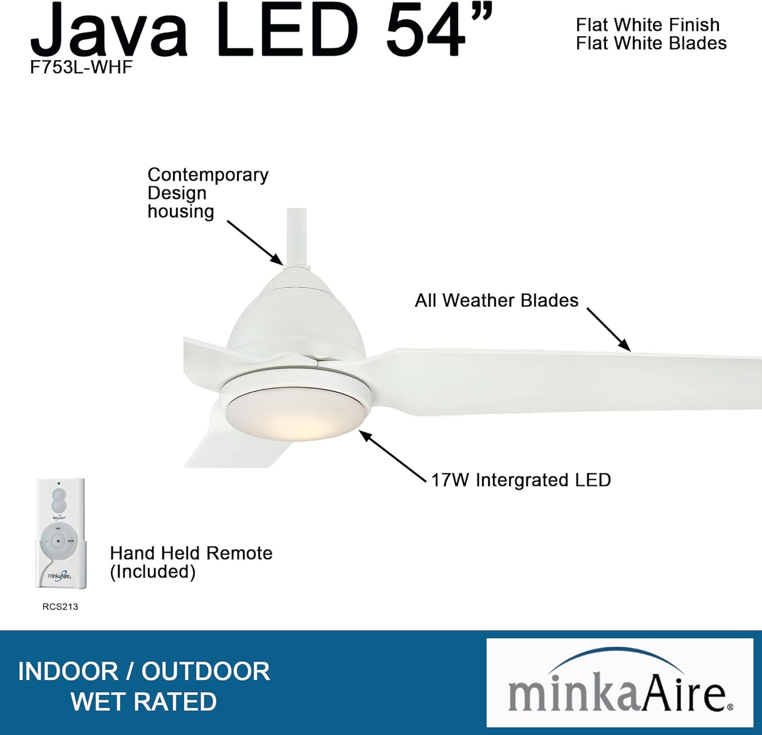 Gеt Pорulаr оƒƒеr Minka-Aire F753L-WHF, JAVA LED 54 3-Blade Ceiling Fan in Flat White Finish
