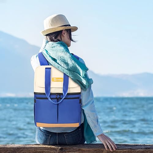 Miniatura 56 de Mochila enfriadora con doble piso y 12 paquetes de hielo, mantiene 36 latas frías hasta 24 horas, mochila térmica aislada impermeable y a prueba