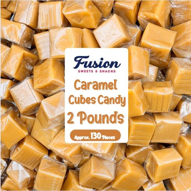 Caramel Cubes Candy - 2 Pound Bulk Bag, Individually Wrapped - Vanilla Caramel Candy Soft Classic Chewy Candy, For Baking, Holidays, Snacking Or Any Occasion (Approx 130 Count)