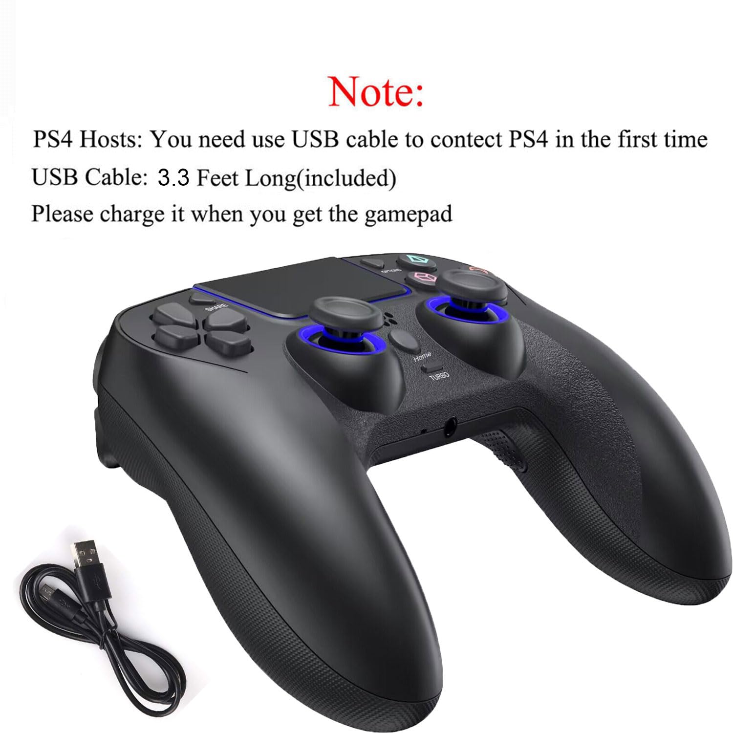 Mando de juego inalámbrico para PlayStation 4 Bluetooth de repuesto para PS4 Slim/Pro y Windows PC, recargable, portátil, doble vibración, joystick remoto con función turbo/mapeo