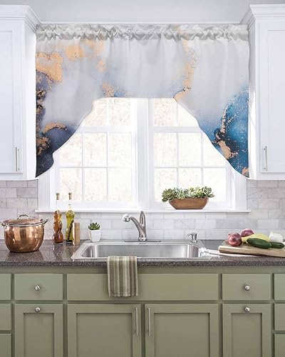 Miniatura 2 de Cortinas de cocina con cenefa de mármol azul y gris, cenefa con bolsillo para barra, paneles de cortina para dormitorio, sala de estar, baño,