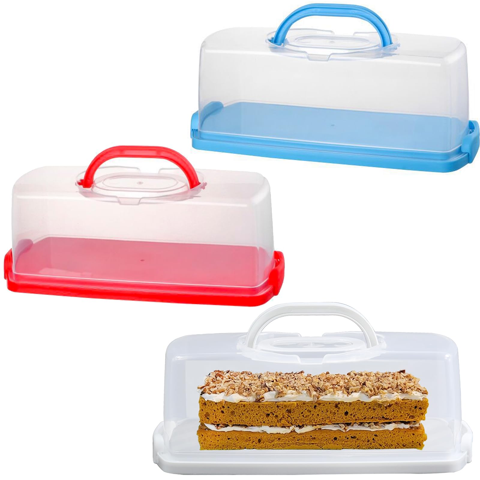 Paquete de 3 cajas de pan portátiles con tapa transparente, recipiente rectangular para almacenamiento de pasteles para transportar y almacenar pan de plátano, pan de calabaza