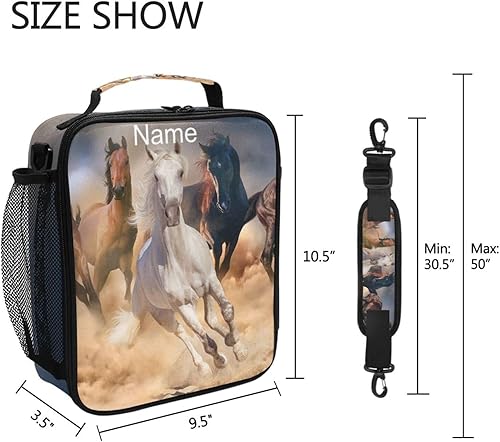 Miniatura 6 de Lonchera personalizada con diseño de caballos, caballos, animales, con nombre personalizado, bolsa de almuerzo aislada personalizada, bolsa de