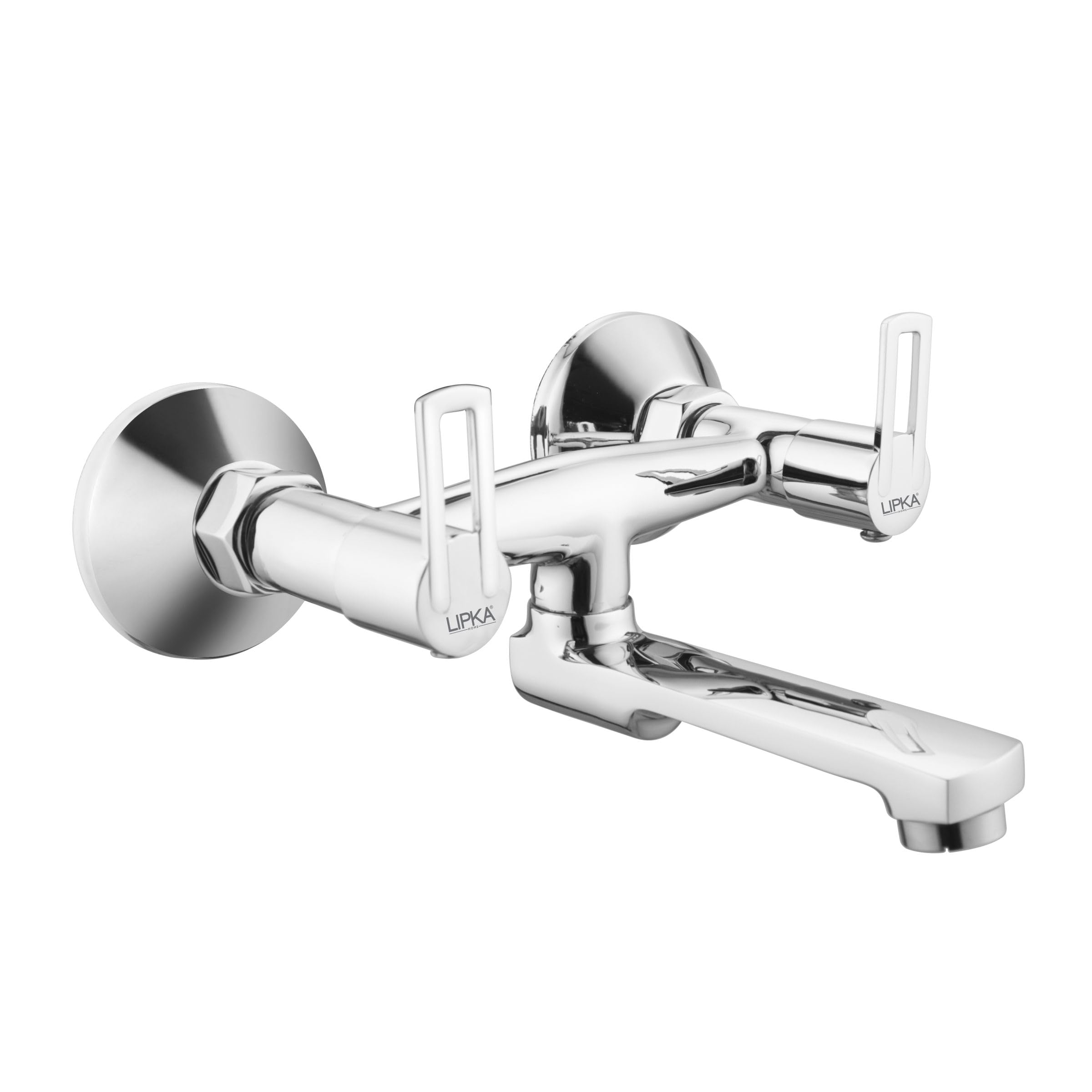 Kube Wall Mixer Brass Faucet with Flange for Sinks, Washbasins & Bathing Areas with Chrome Finish Faucet/Tap