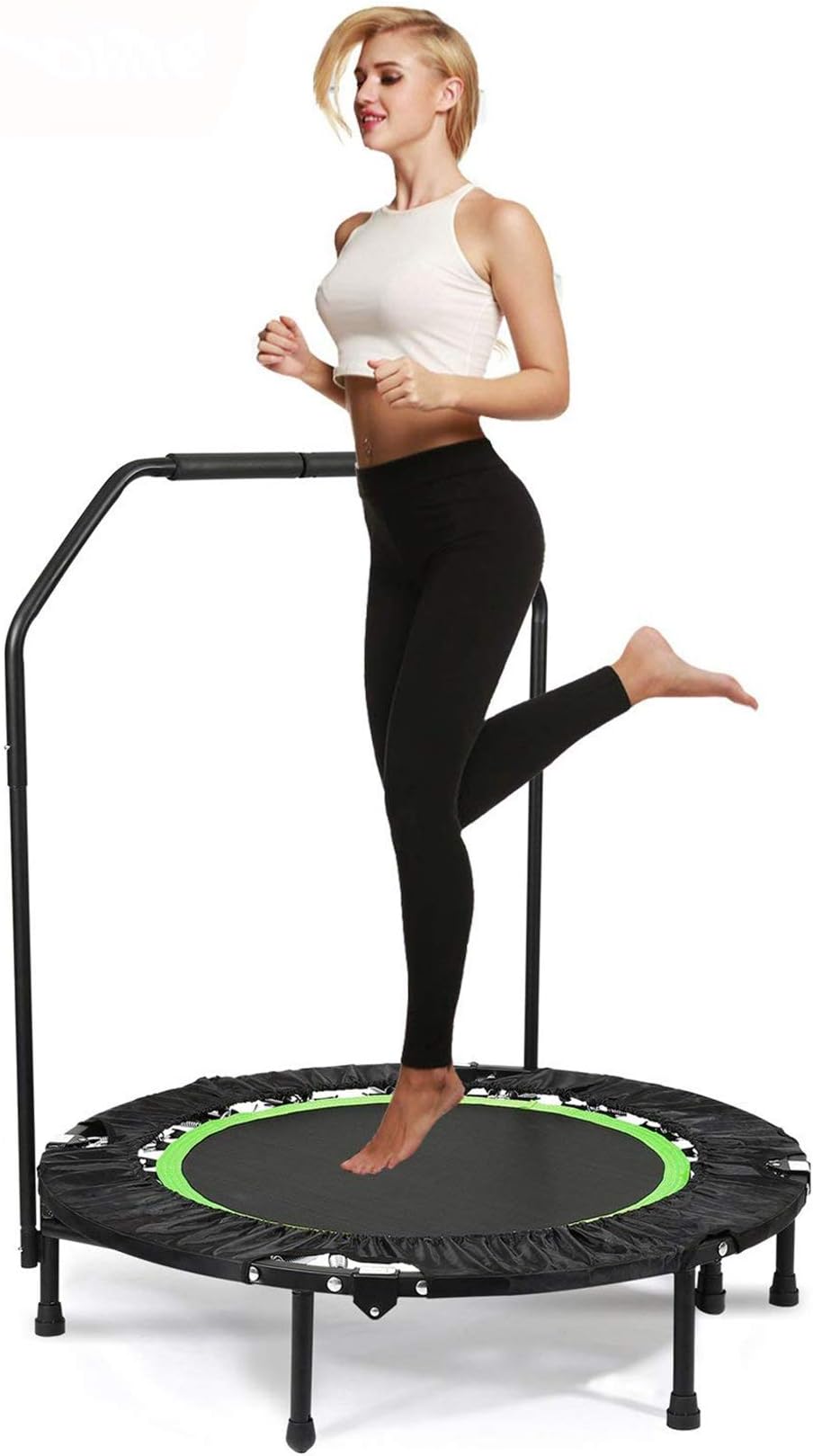 Hosmat 40 Inch Mini Exercise Trampoline for Adults or Kids - Indoor Fitness Rebounder Trampoline with Adjustable Handle Bar & Legs| Max. Load 300LBS (Green)